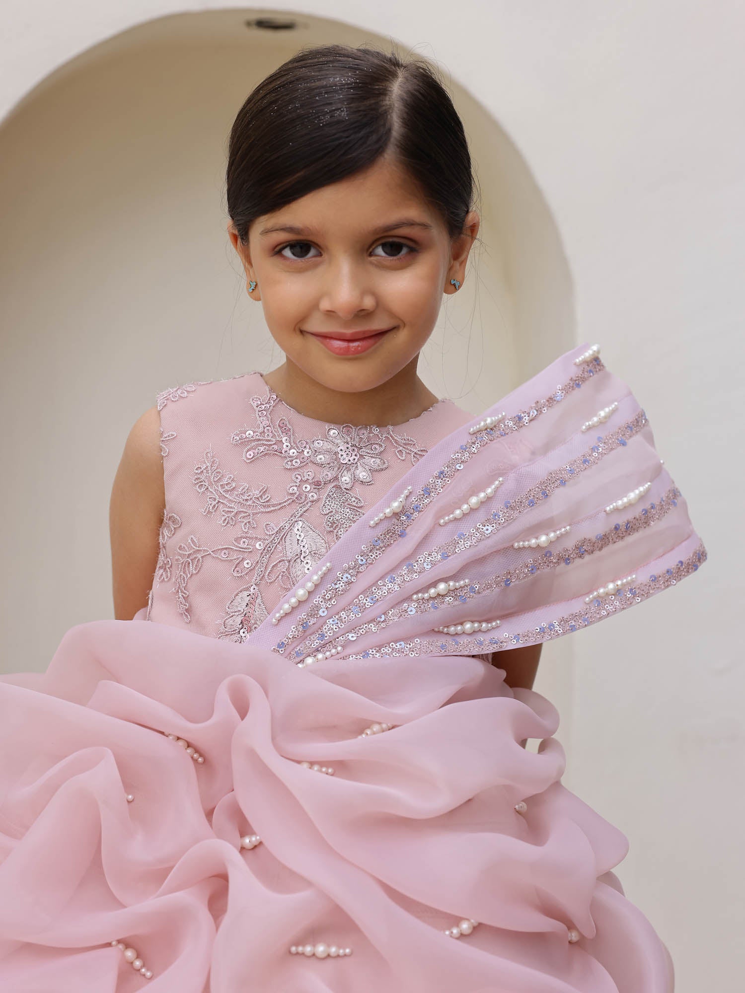 JANYAS CLOSET Krista Pearl Drape Mauve Pink Dress