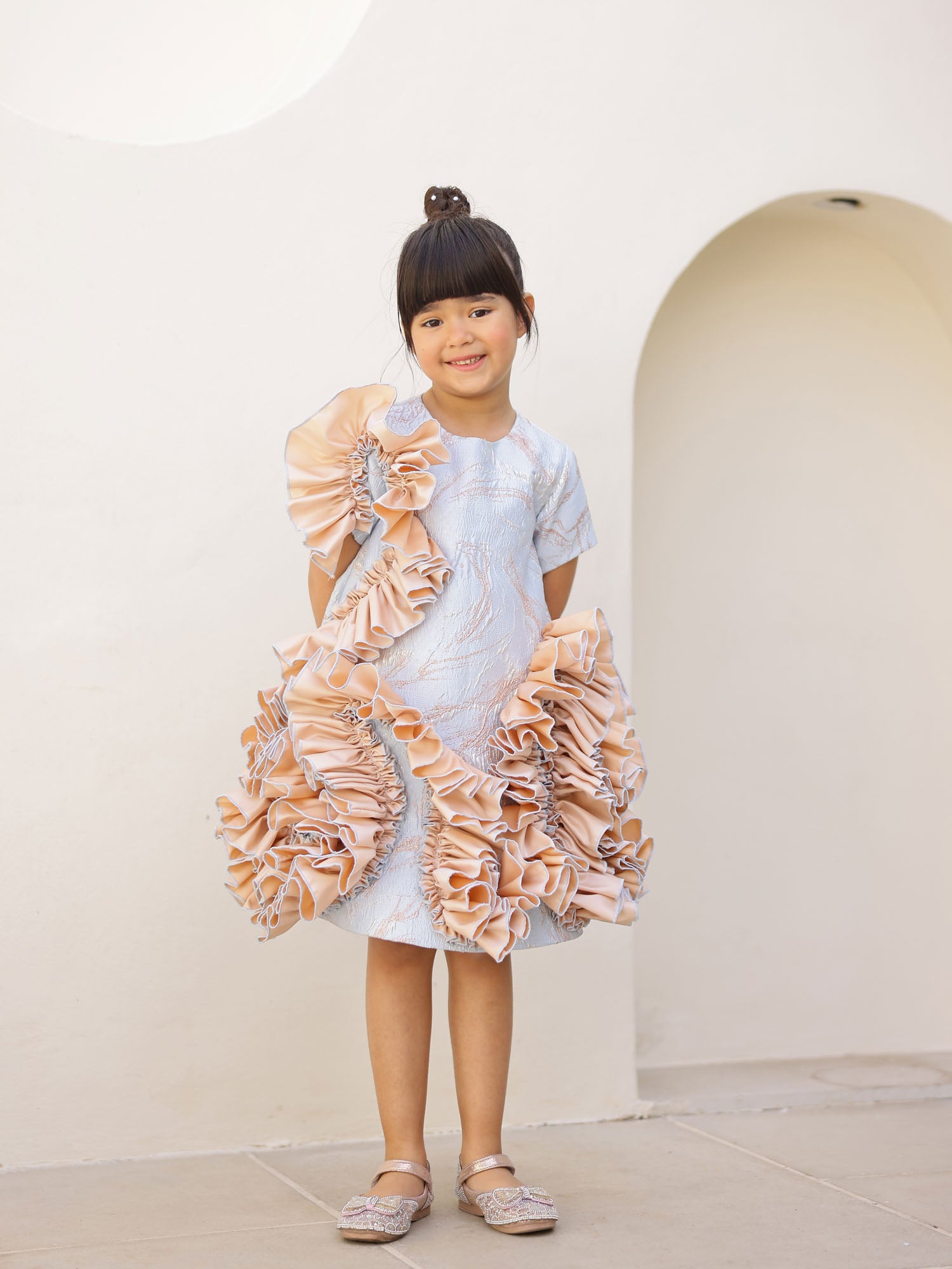 Sample Blue Jacquard Ruffled Dress