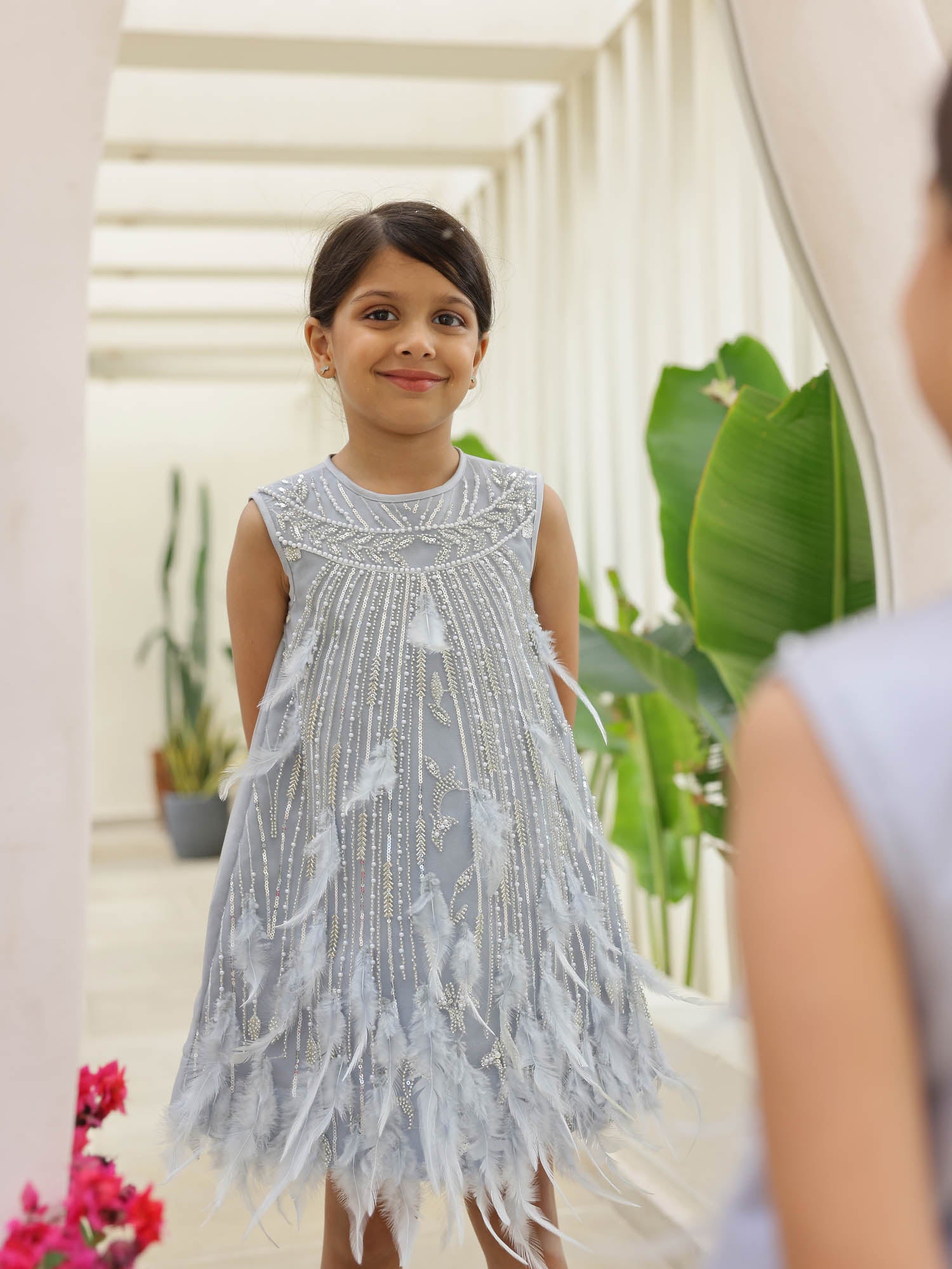 JANYAS CLOSET Couture Grey Feather Party Dress for Girls