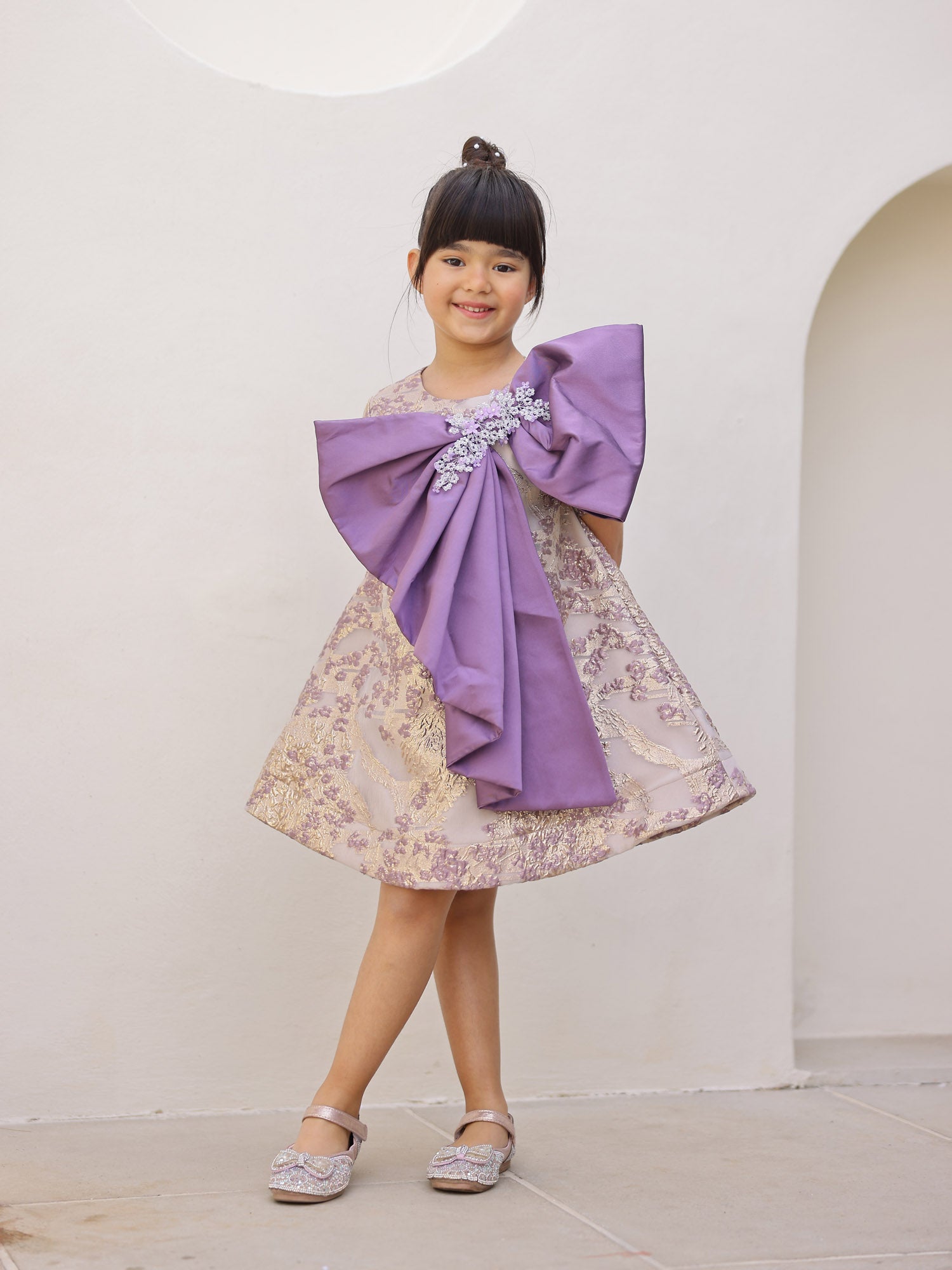 JANYAS CLOSET Royal Violet Bow Party Dress
