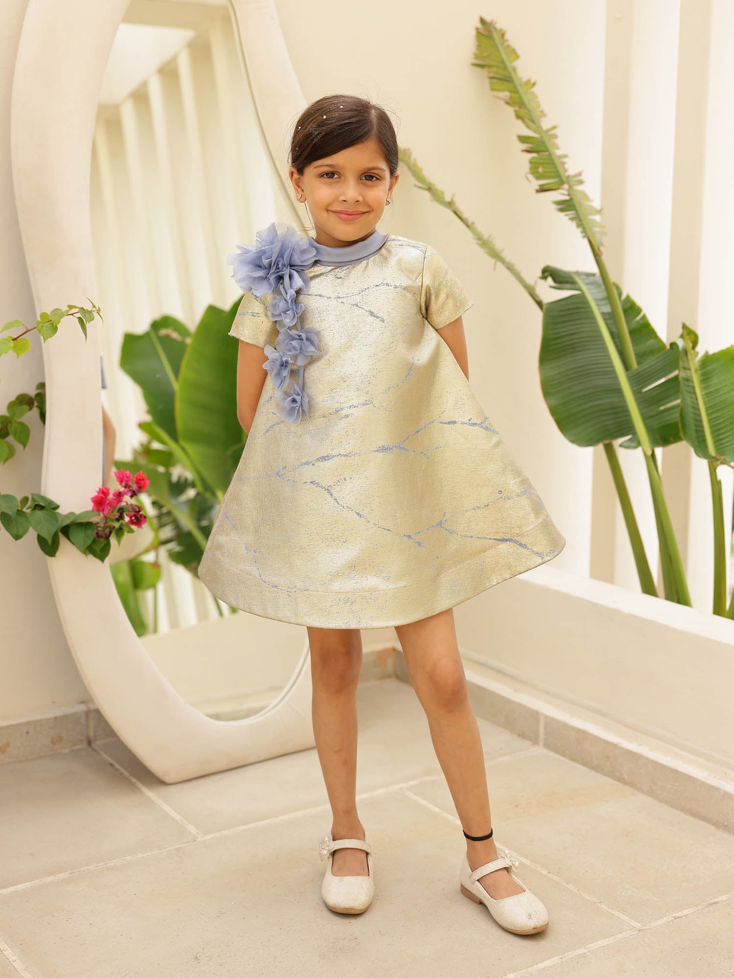 JANYAS CLOSET Metallic Jacquard Bow Dream Dress