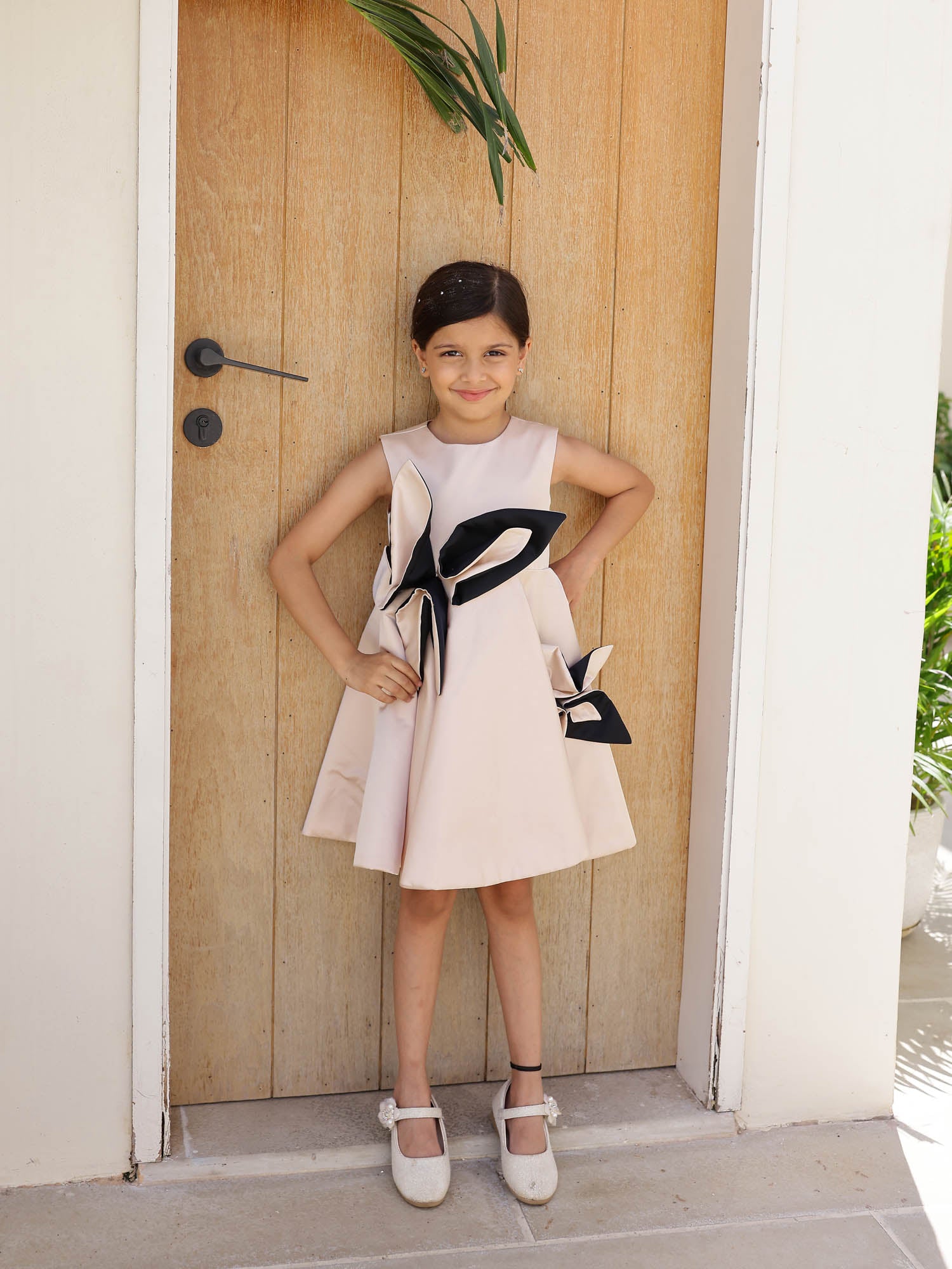 JANYAS CLSOET Champagne Petal Grace Satin Dress