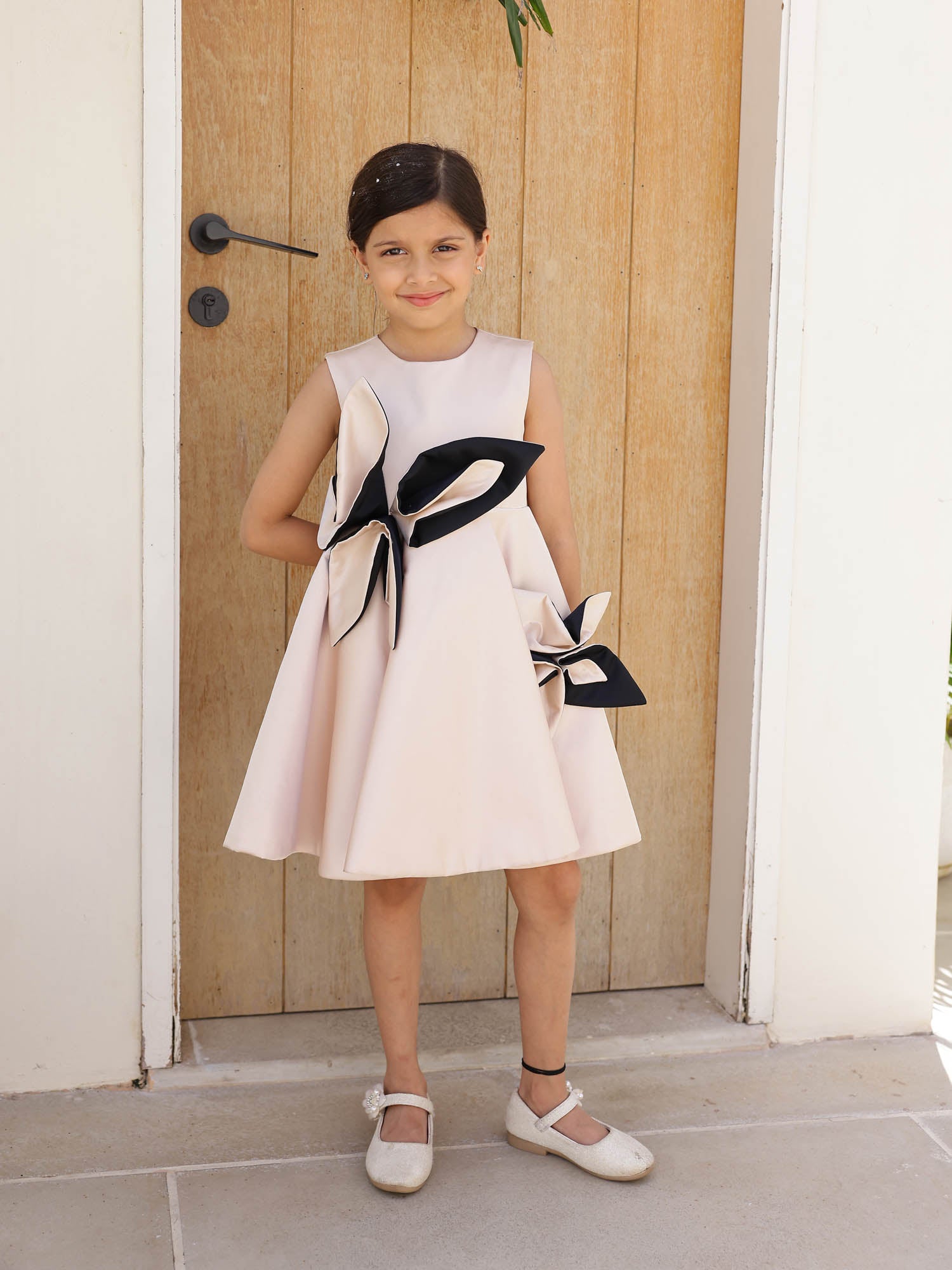 JANYAS CLSOET Champagne Petal Grace Satin Dress