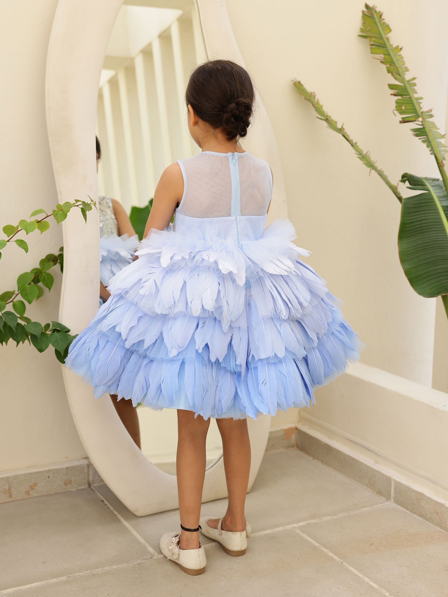JANYAS CLOSET Blue Bird Luxury Feather Party Dress