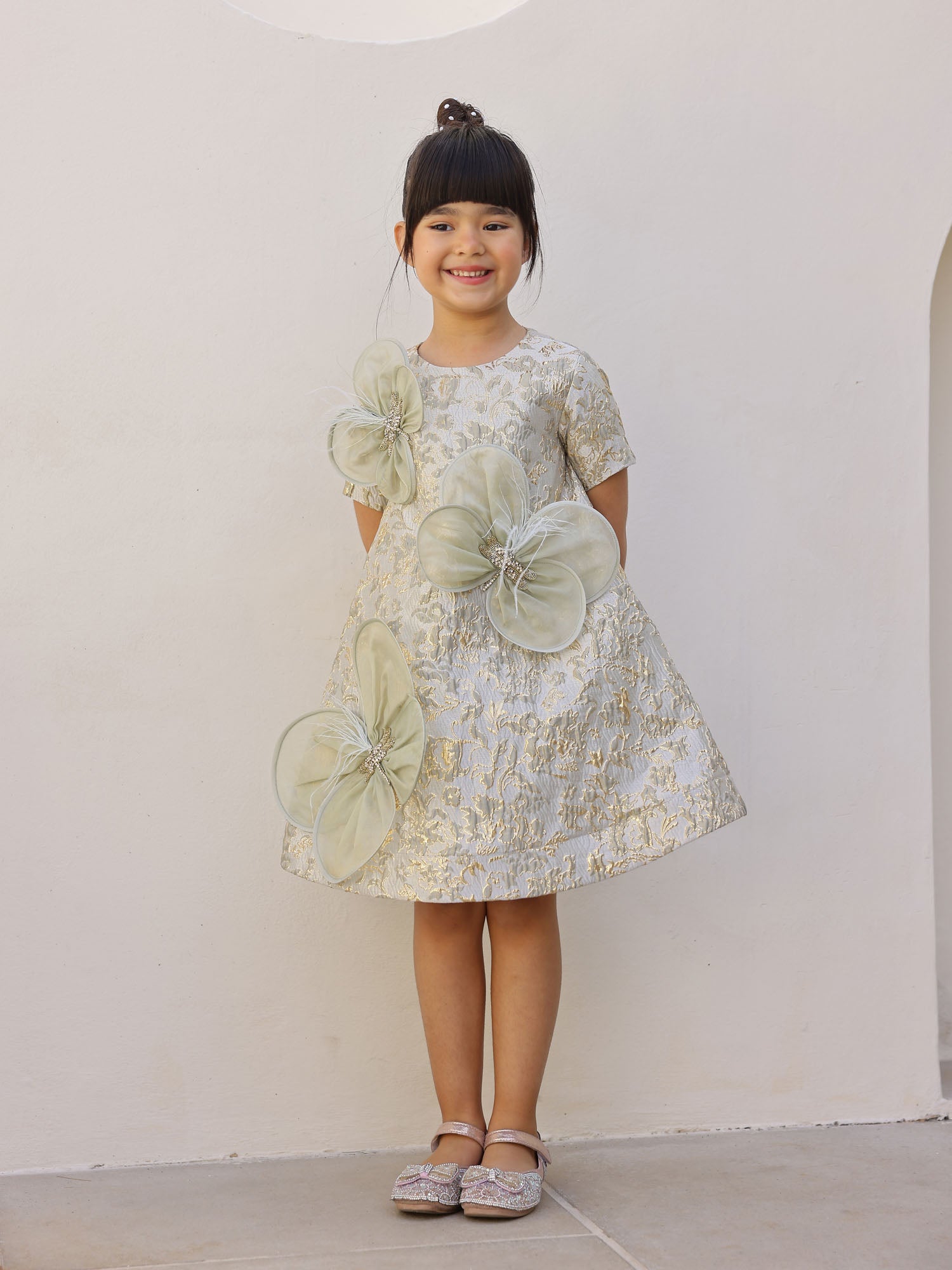 JANYAS CLOSET Elysia Butterfly Gold Jacquard Dress