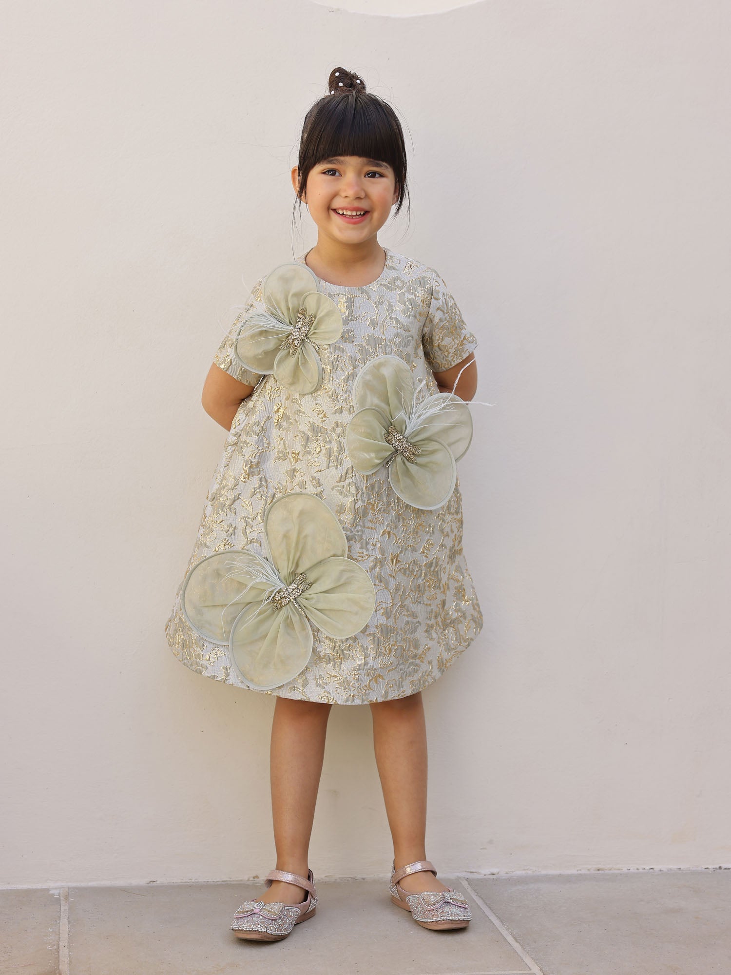 JANYAS CLOSET Elysia Butterfly Gold Jacquard Dress