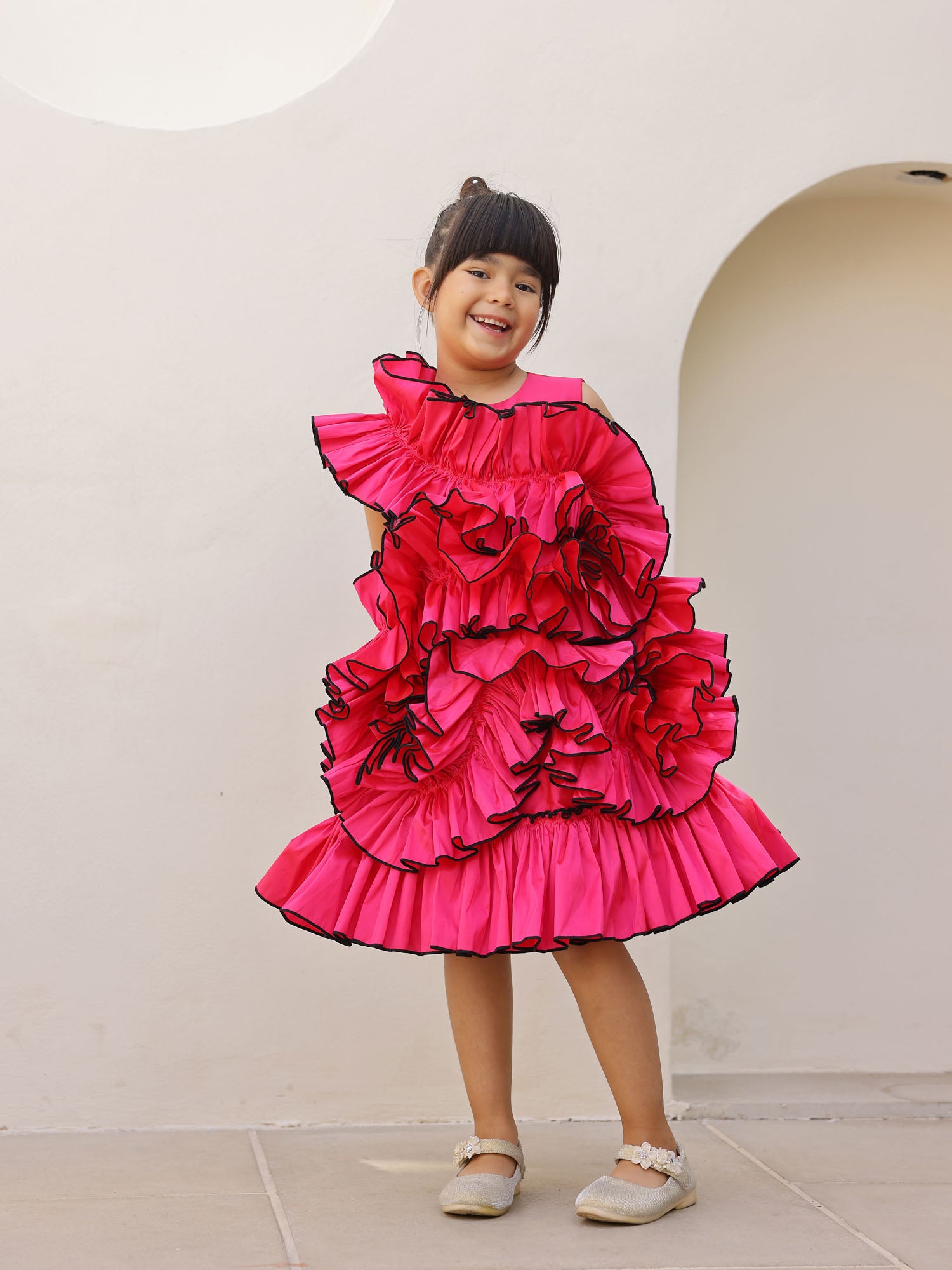 JANYAS CLOSET Fuchsia Pink Ruffle Flower Girl Party Dress