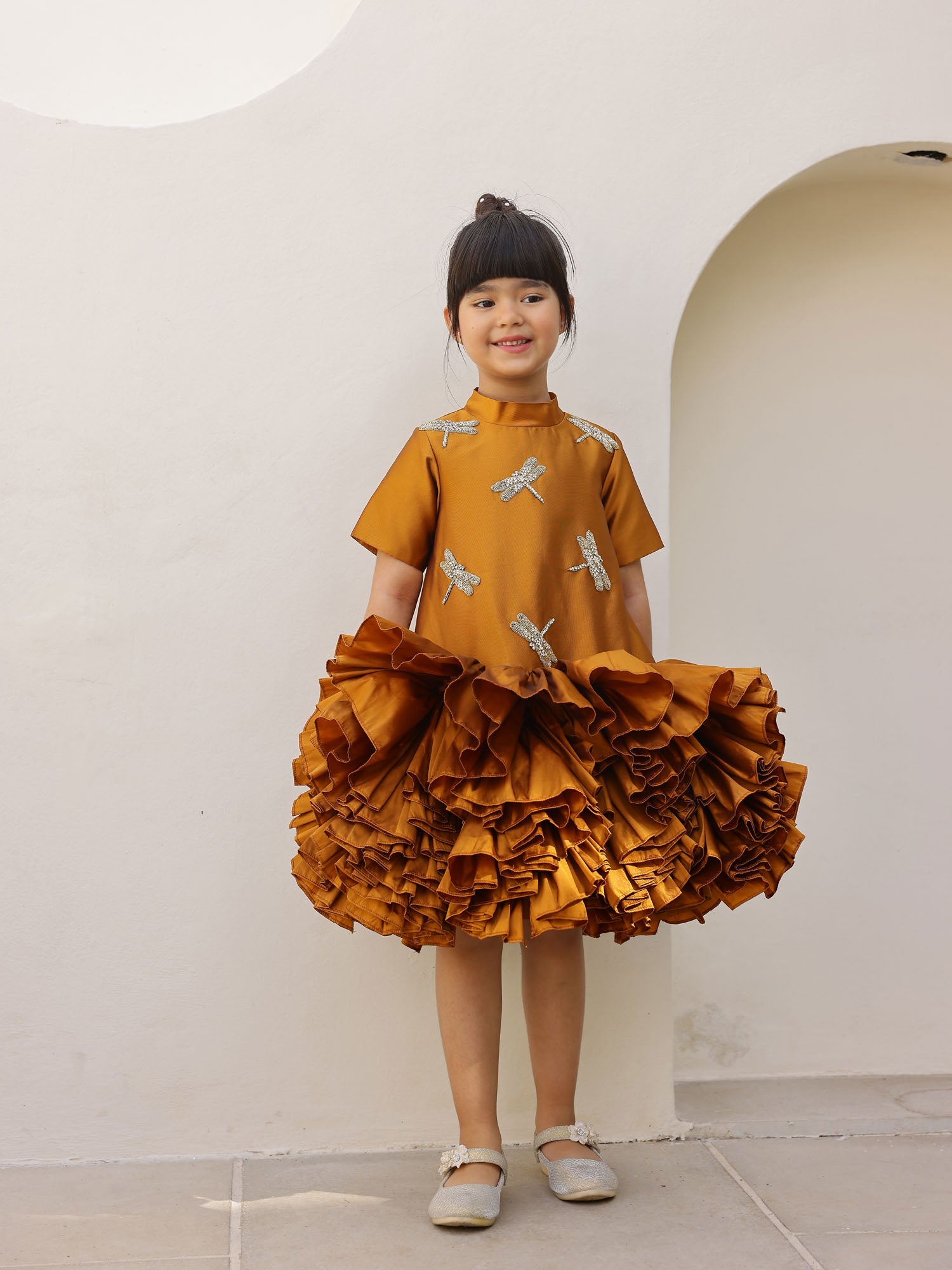 JANYAS CLOSET Golden Whispering Ruffle Dress