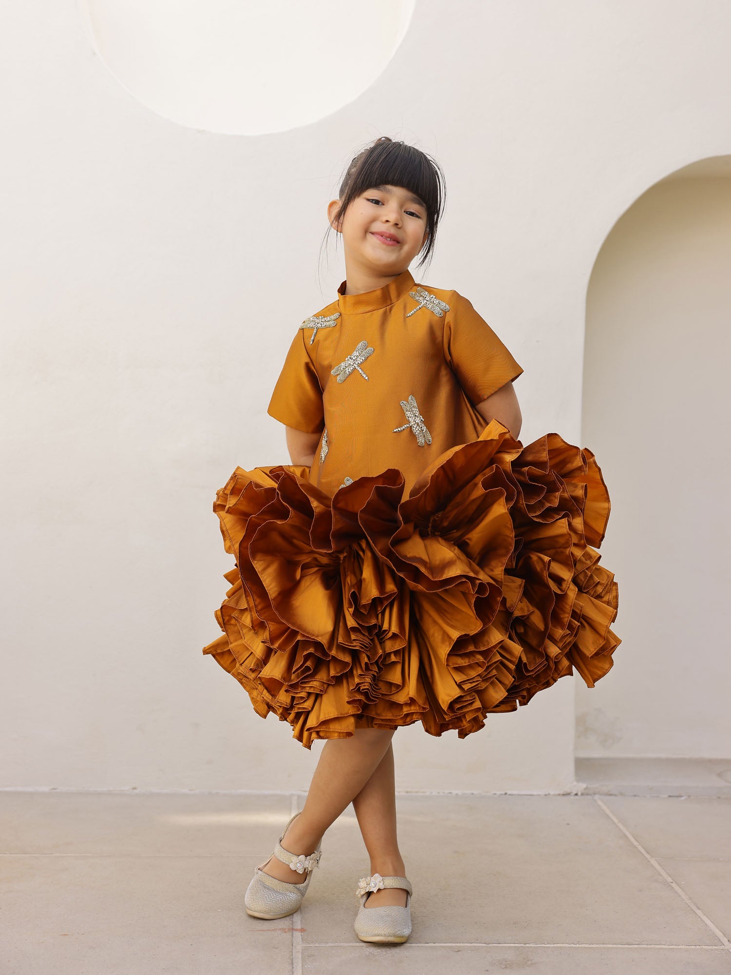 JANYAS CLOSET Golden Whispering Ruffle Dress