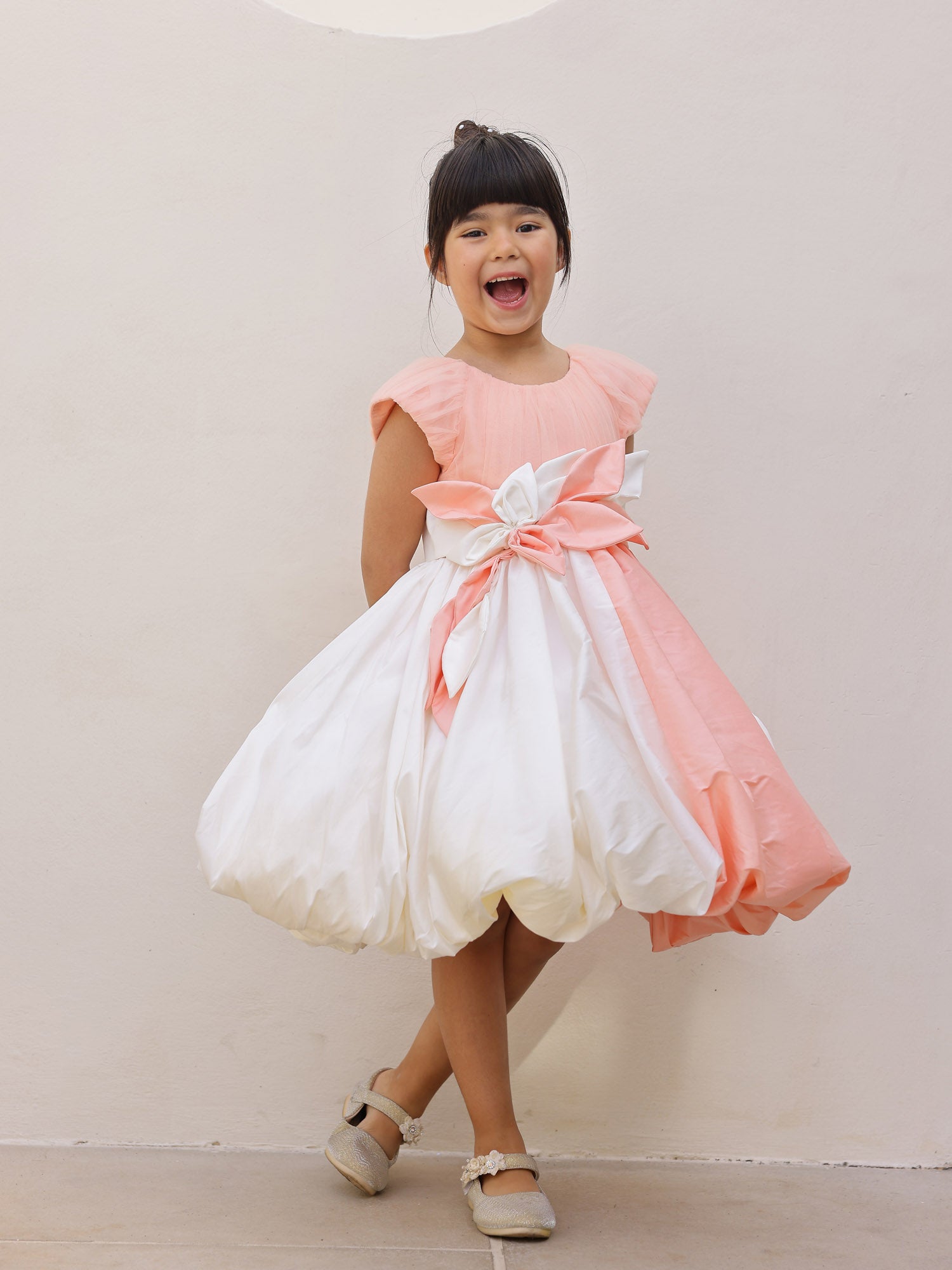 JANYAS CLOSET Peach & White Cotton Candy Dress