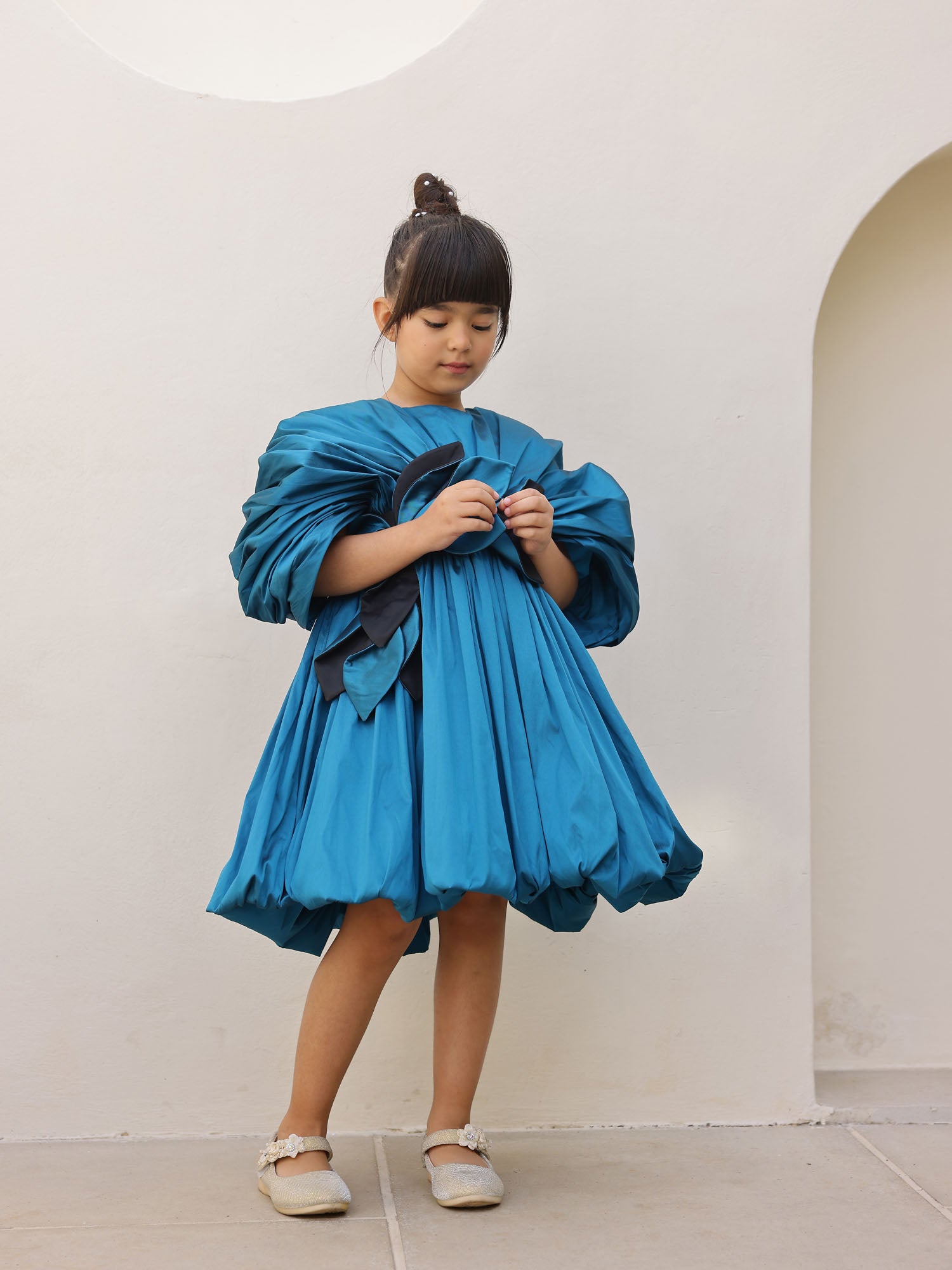 JANYAS CLOSET Teal Blue Jessica Drape Flower Girl Party Dress