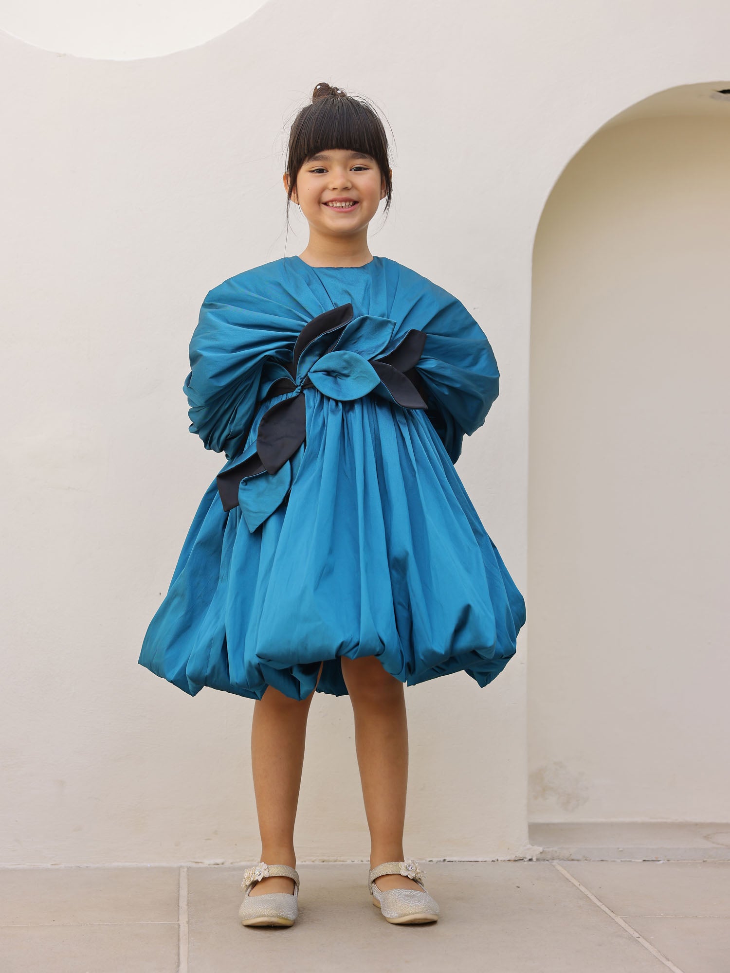 JANYAS CLOSET Teal Blue Jessica Drape Flower Girl Party Dress