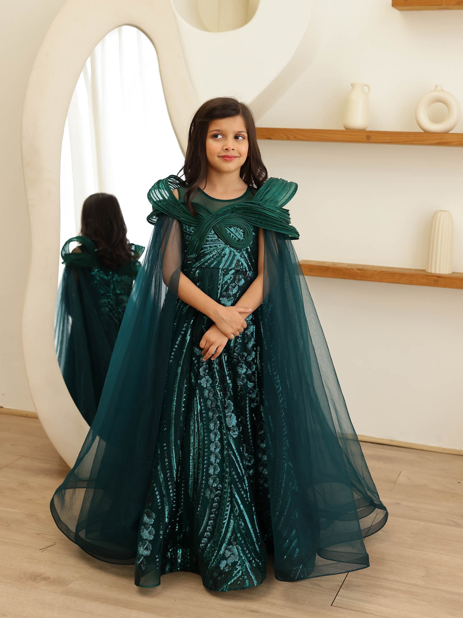 JANYAS CLOSET Mystic Green Sequin Embroidered Gown
