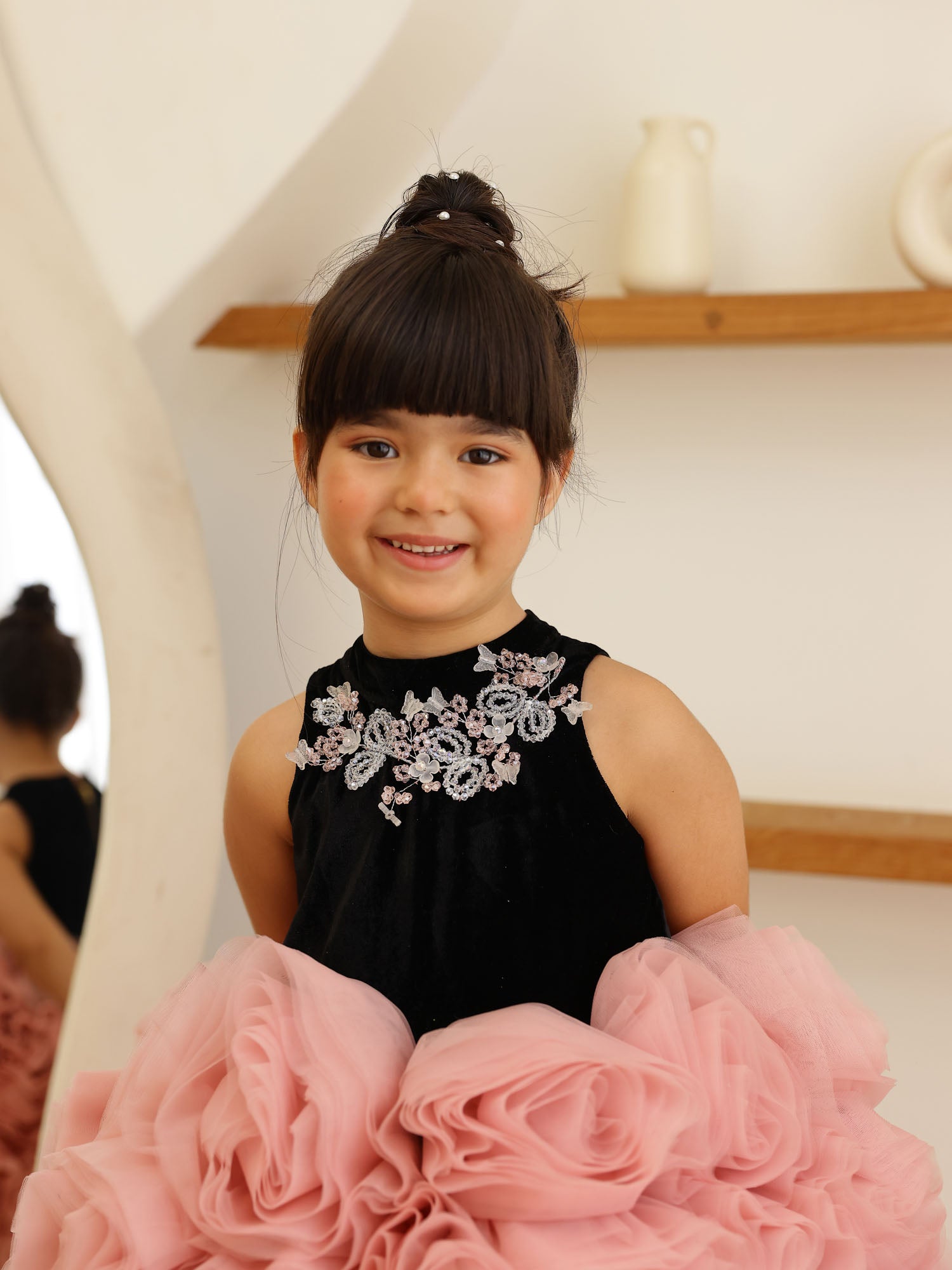 JANYAS CLOSET Velvet Blossom Rosette Party Dress for Girls