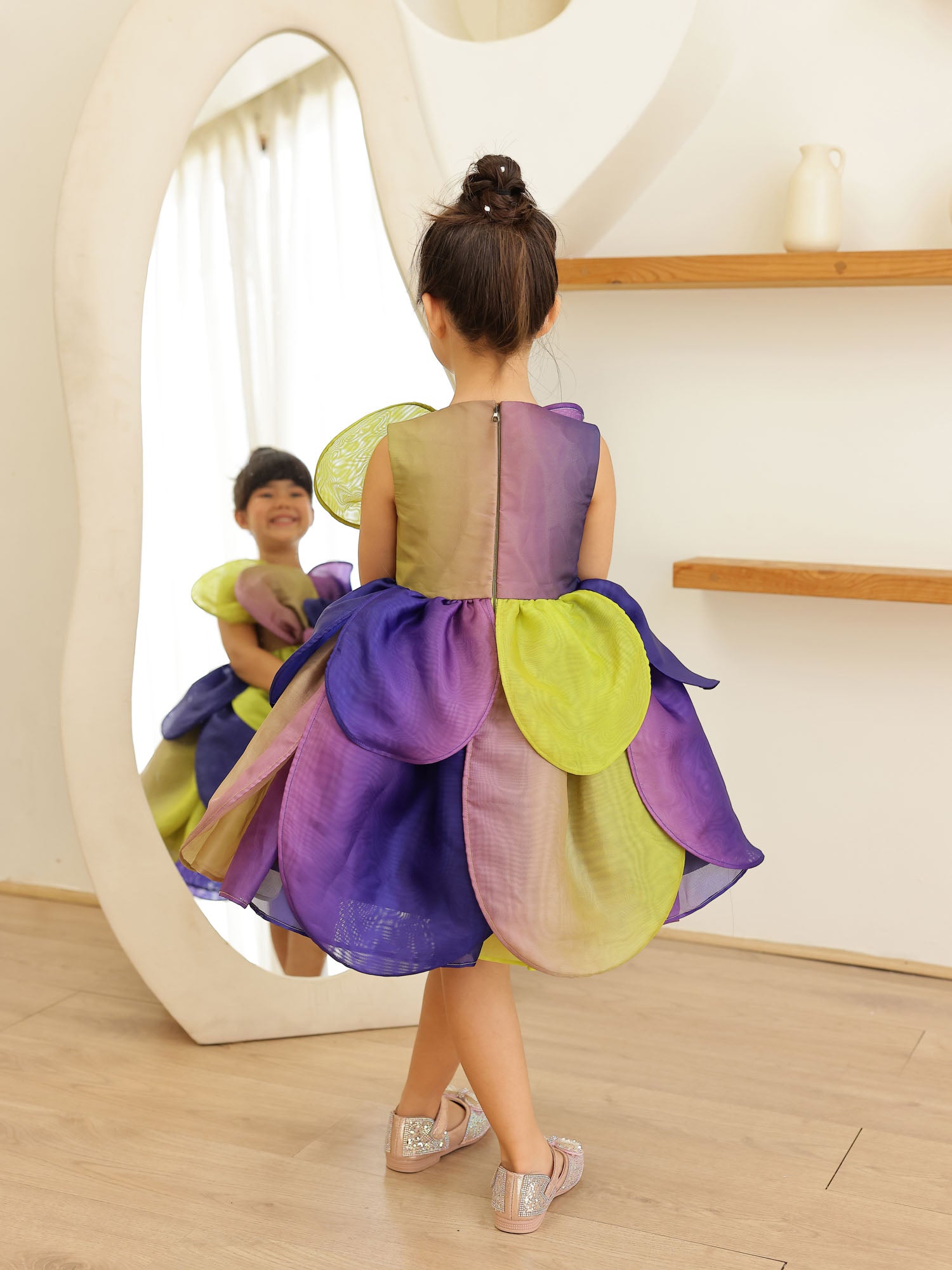 JANYAS CLOSET Multicolor 3D Petal Bloom Organza Dress