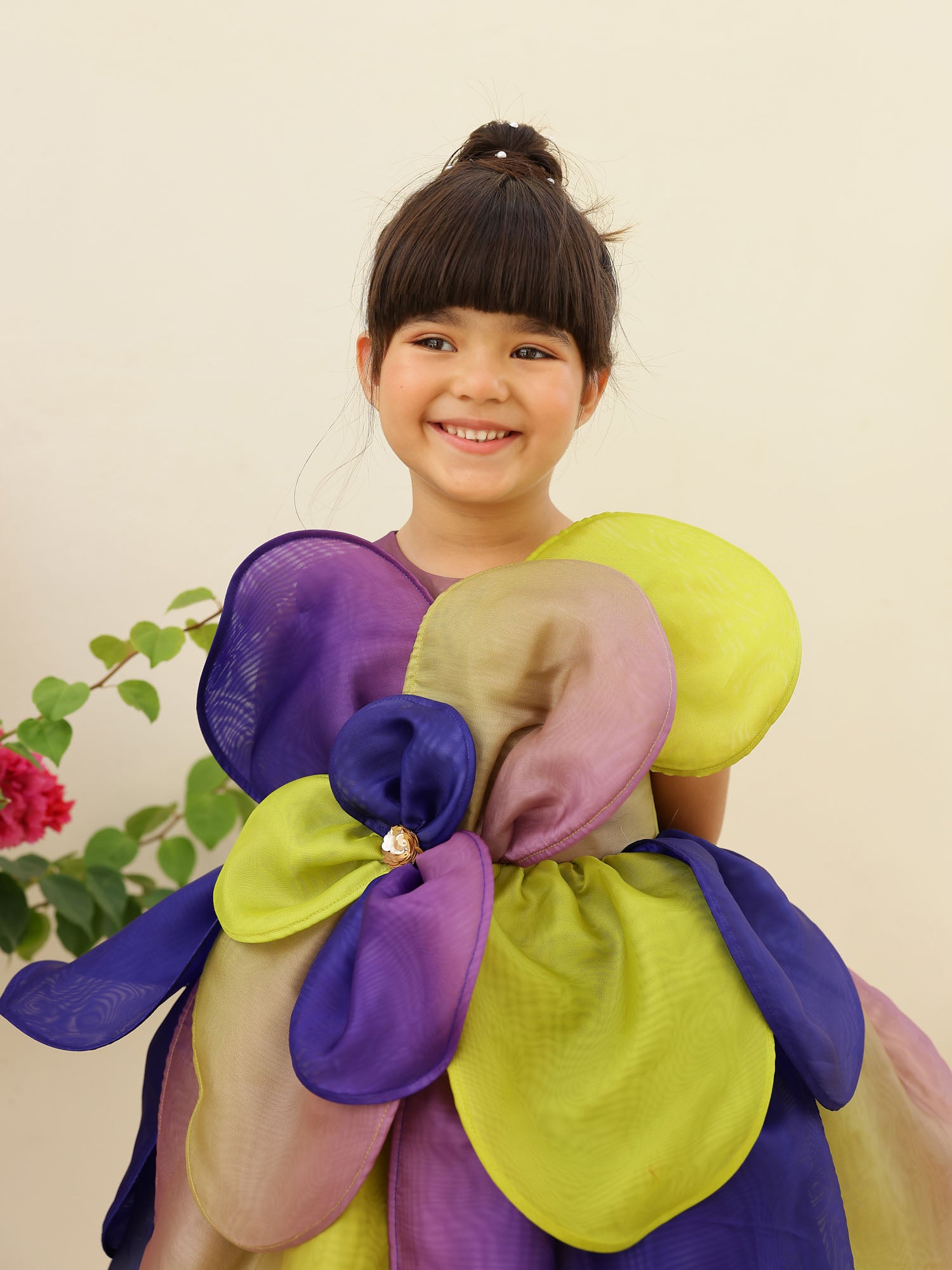 JANYAS CLOSET Multicolor 3D Petal Bloom Organza Dress