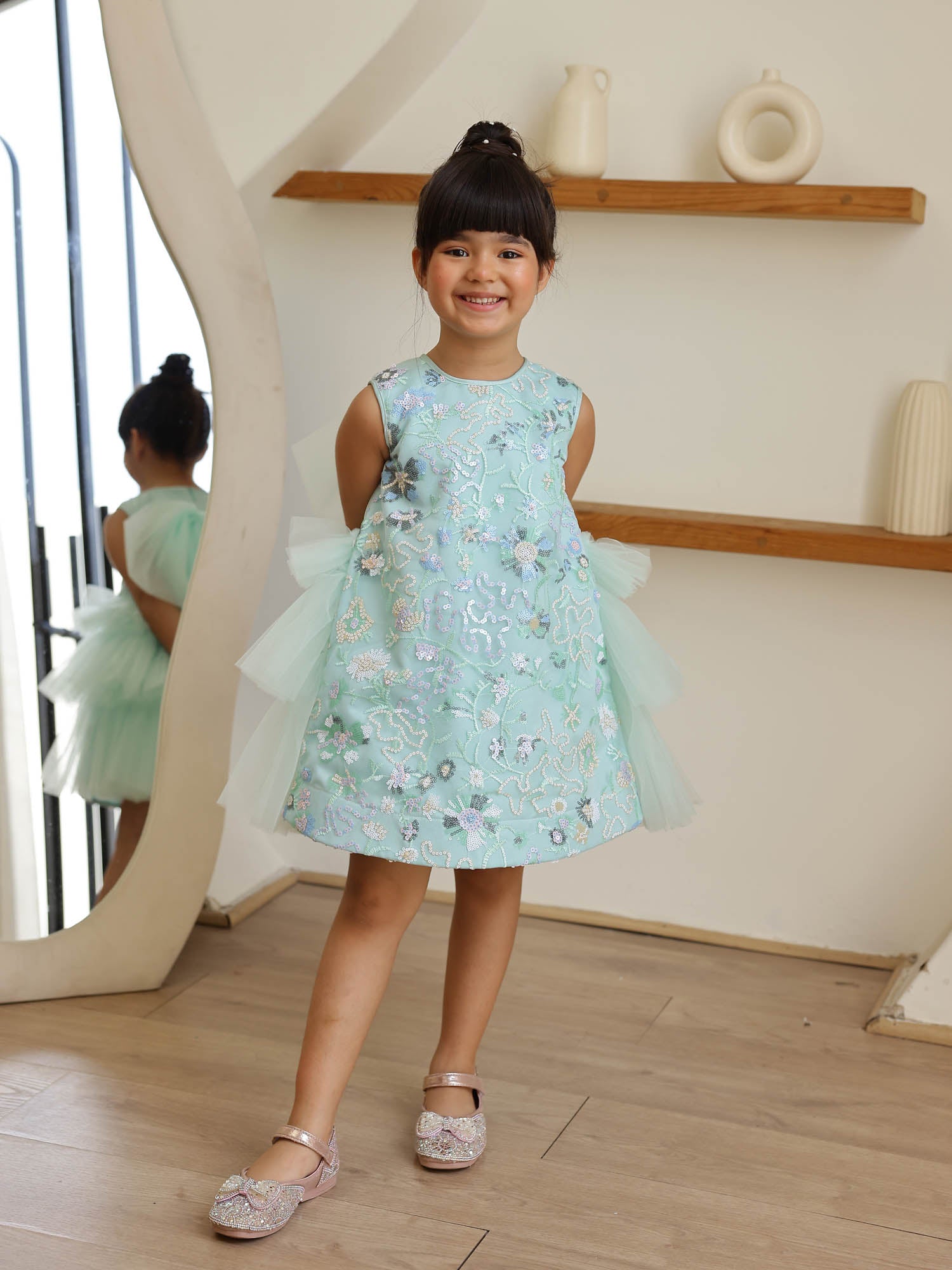 JANYAS CLOSET Ocean Glow Aqua Green Party Dress