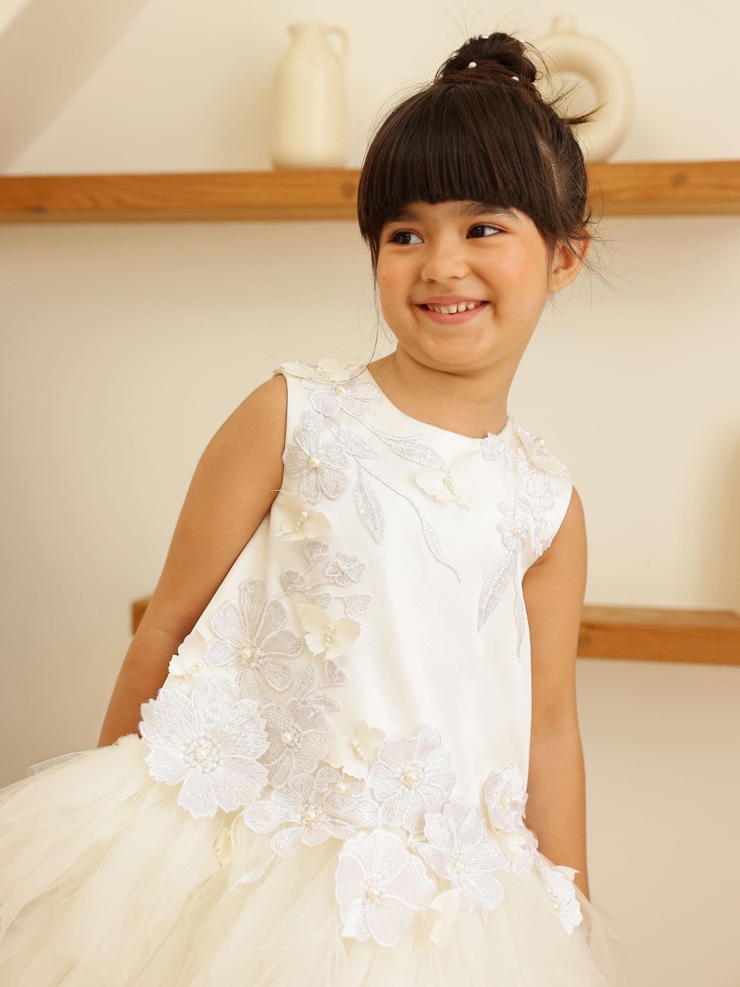 JANYAS CLOSET Allie White Blossom Dress with 3D Flowers