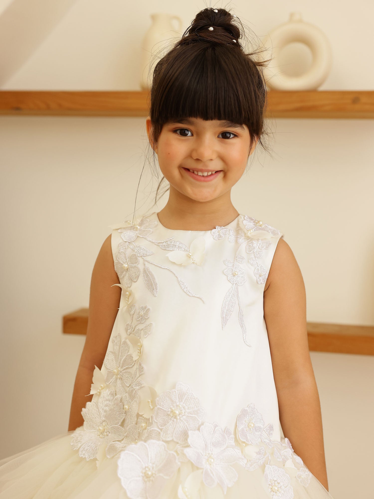 JANYAS CLOSET Allie White Blossom Dress with 3D Flowers