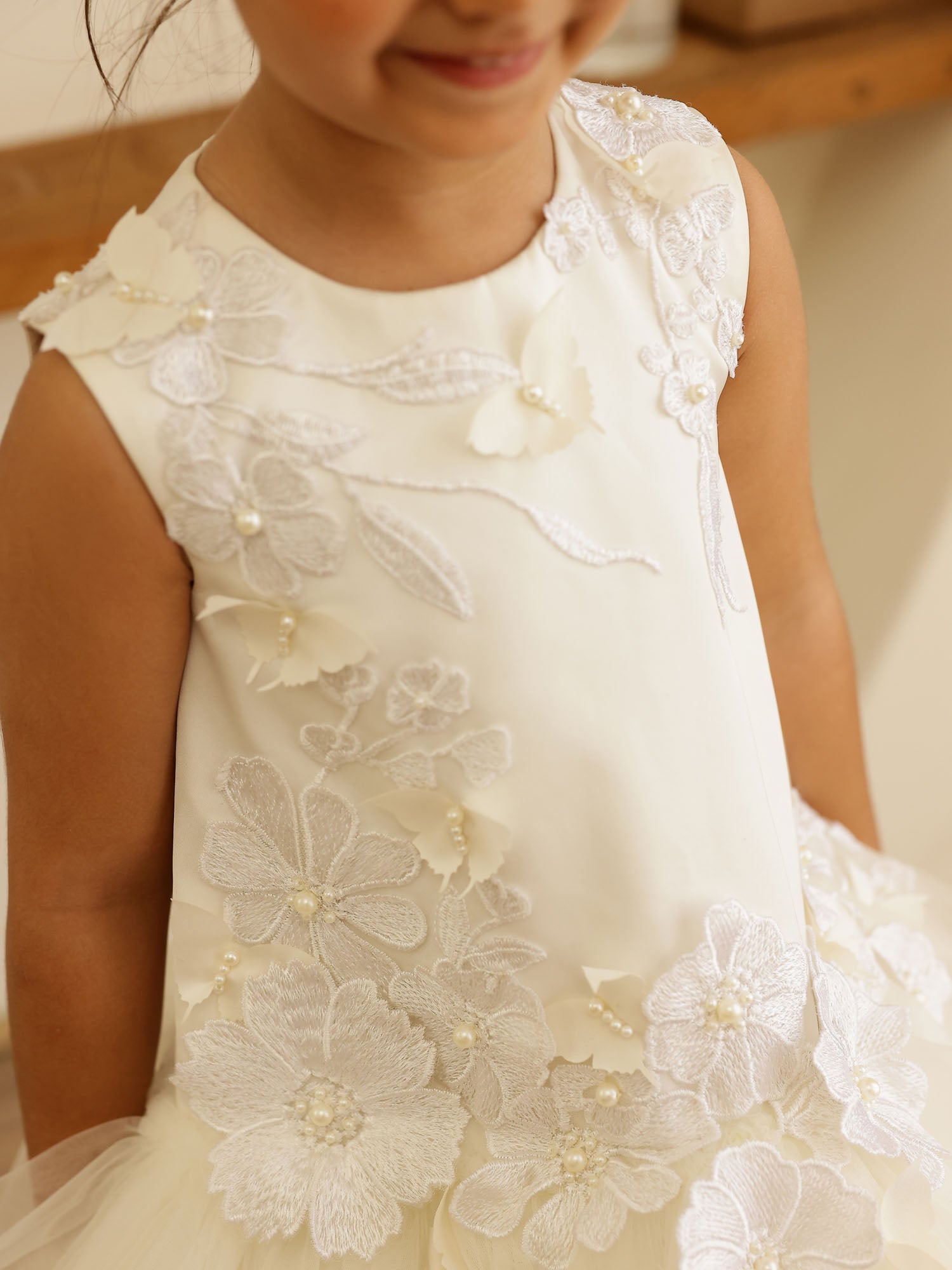 JANYAS CLOSET Allie White Blossom Dress with 3D Flowers