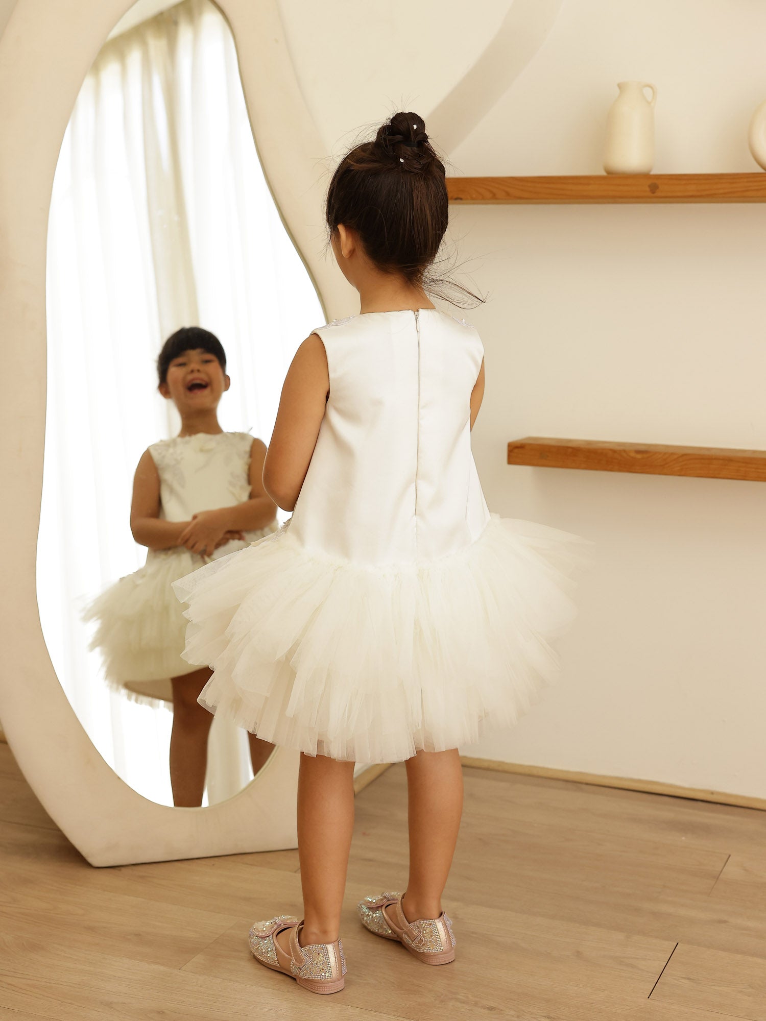 JANYAS CLOSET Allie White Blossom Dress with 3D Flowers