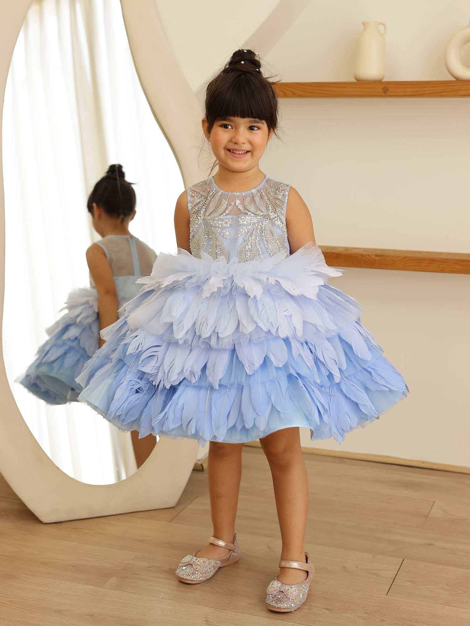 JANYAS CLOSET Blue Bird Luxury Feather Party Dress