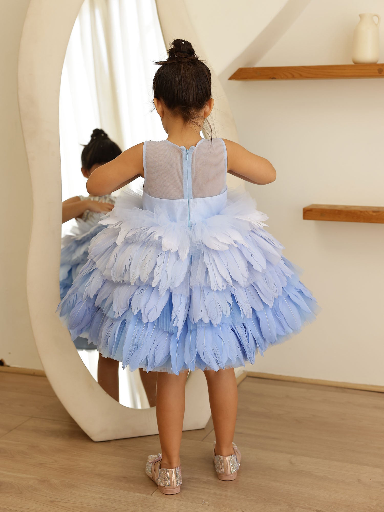 JANYAS CLOSET Blue Bird Luxury Feather Party Dress