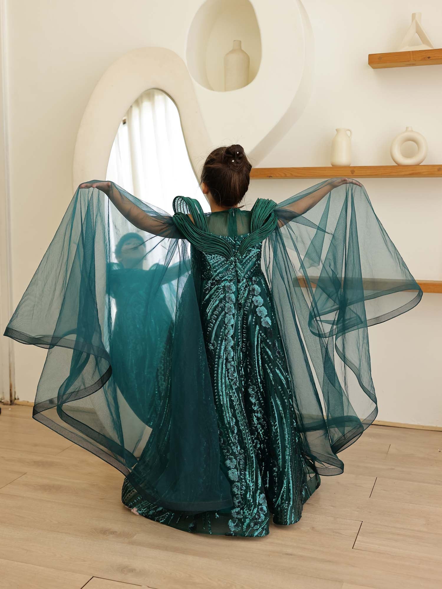 JANYAS CLOSET Mystic Green Sequin Embroidered Gown