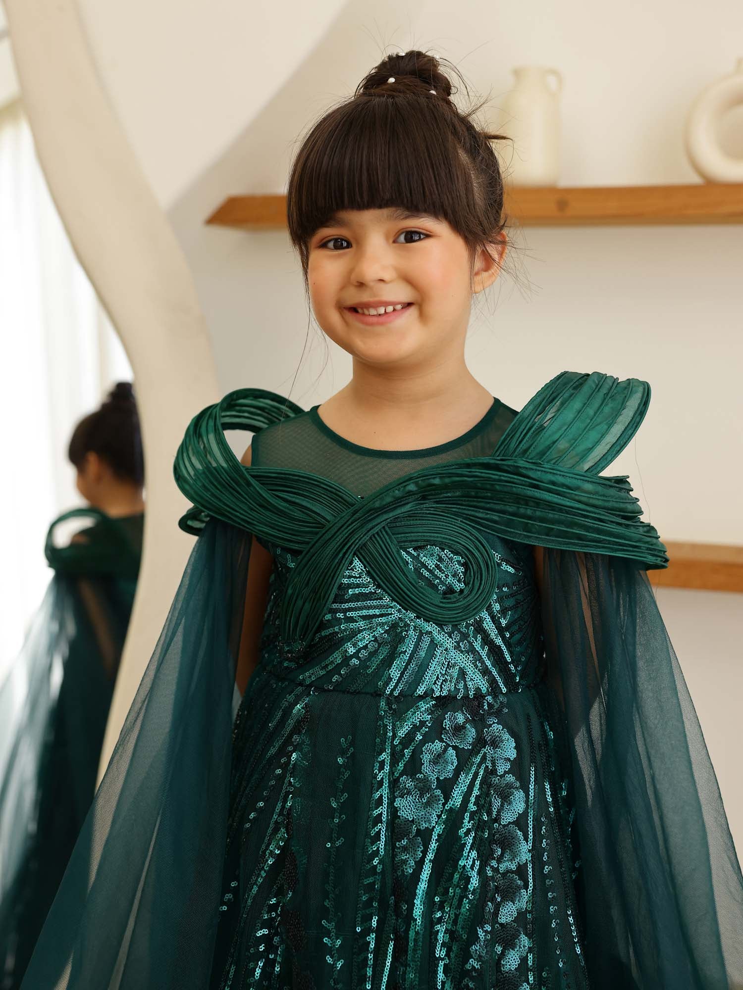 JANYAS CLOSET Mystic Green Sequin Embroidered Gown