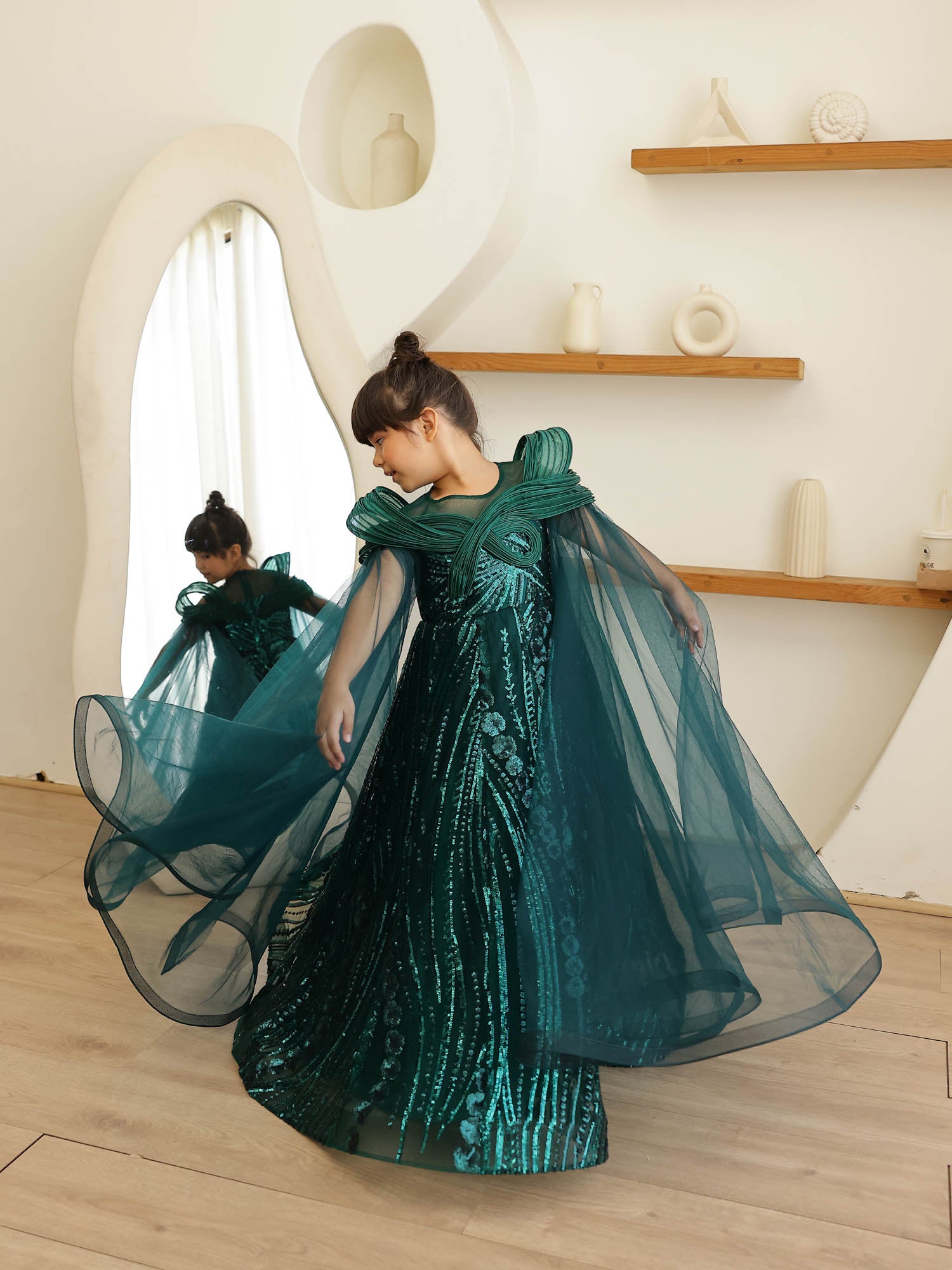 JANYAS CLOSET Mystic Green Sequin Embroidered Gown