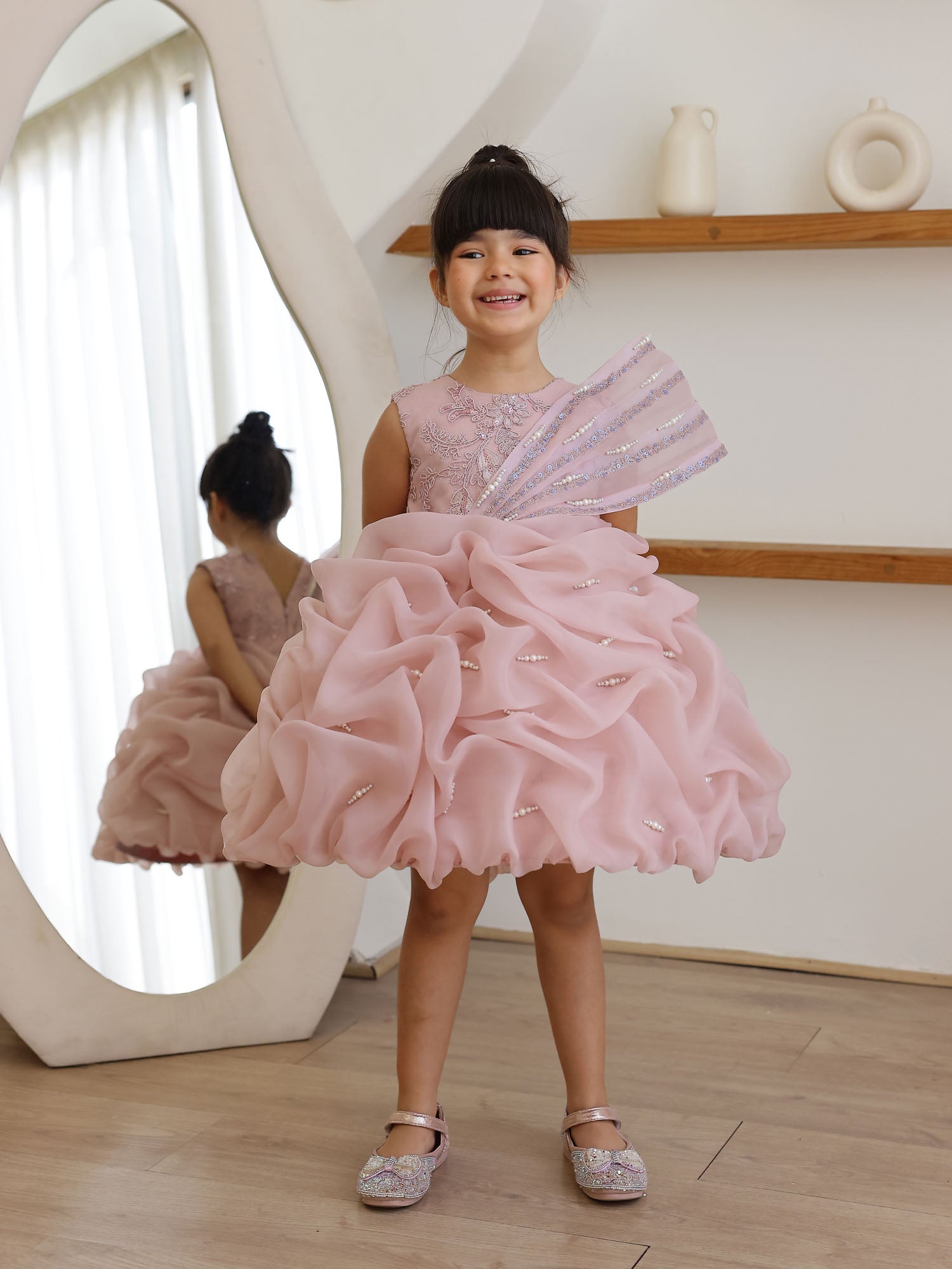 JANYAS CLOSET Krista Pearl Drape Mauve Pink Dress