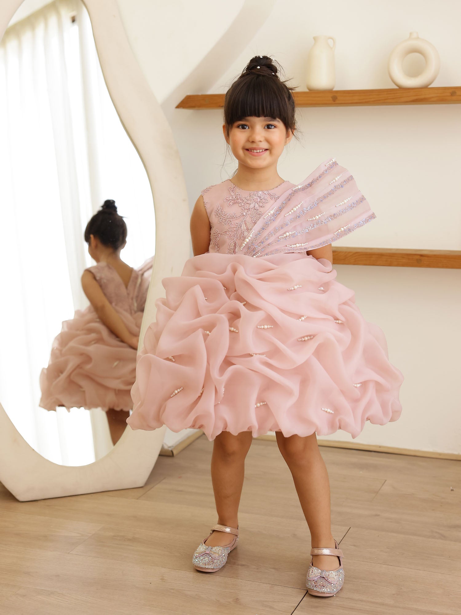 JANYAS CLOSET Krista Pearl Drape Mauve Pink Dress