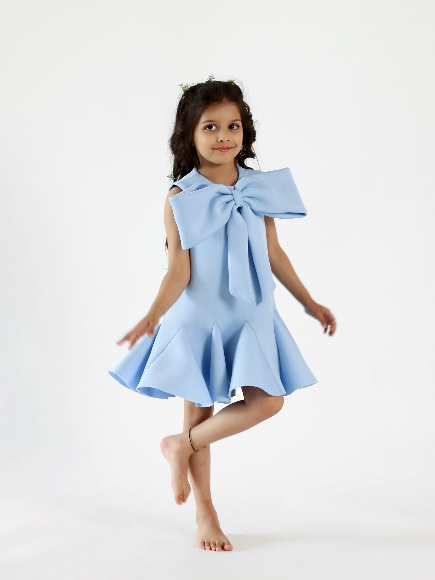 Sample JANYAS CLOSET Blue Neoprene Fish Cut Bow Dress