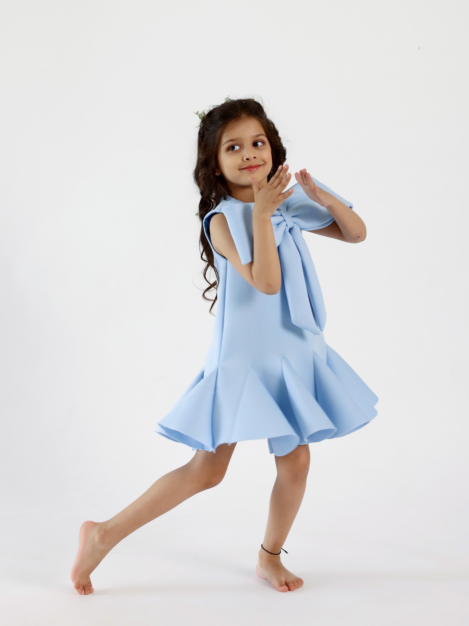 Sample JANYAS CLOSET Blue Neoprene Fish Cut Bow Dress