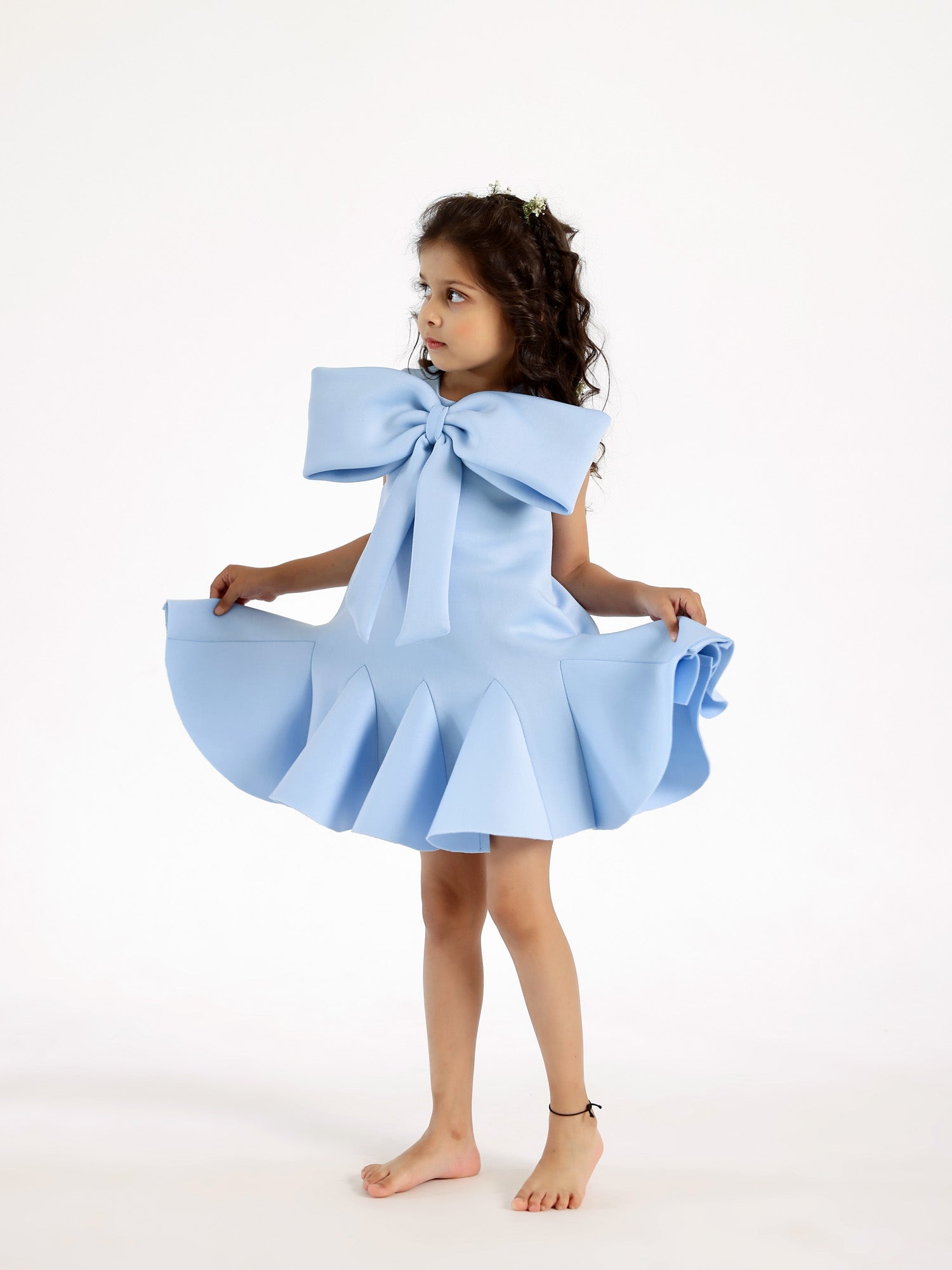 Sample JANYAS CLOSET Blue Neoprene Fish Cut Bow Dress