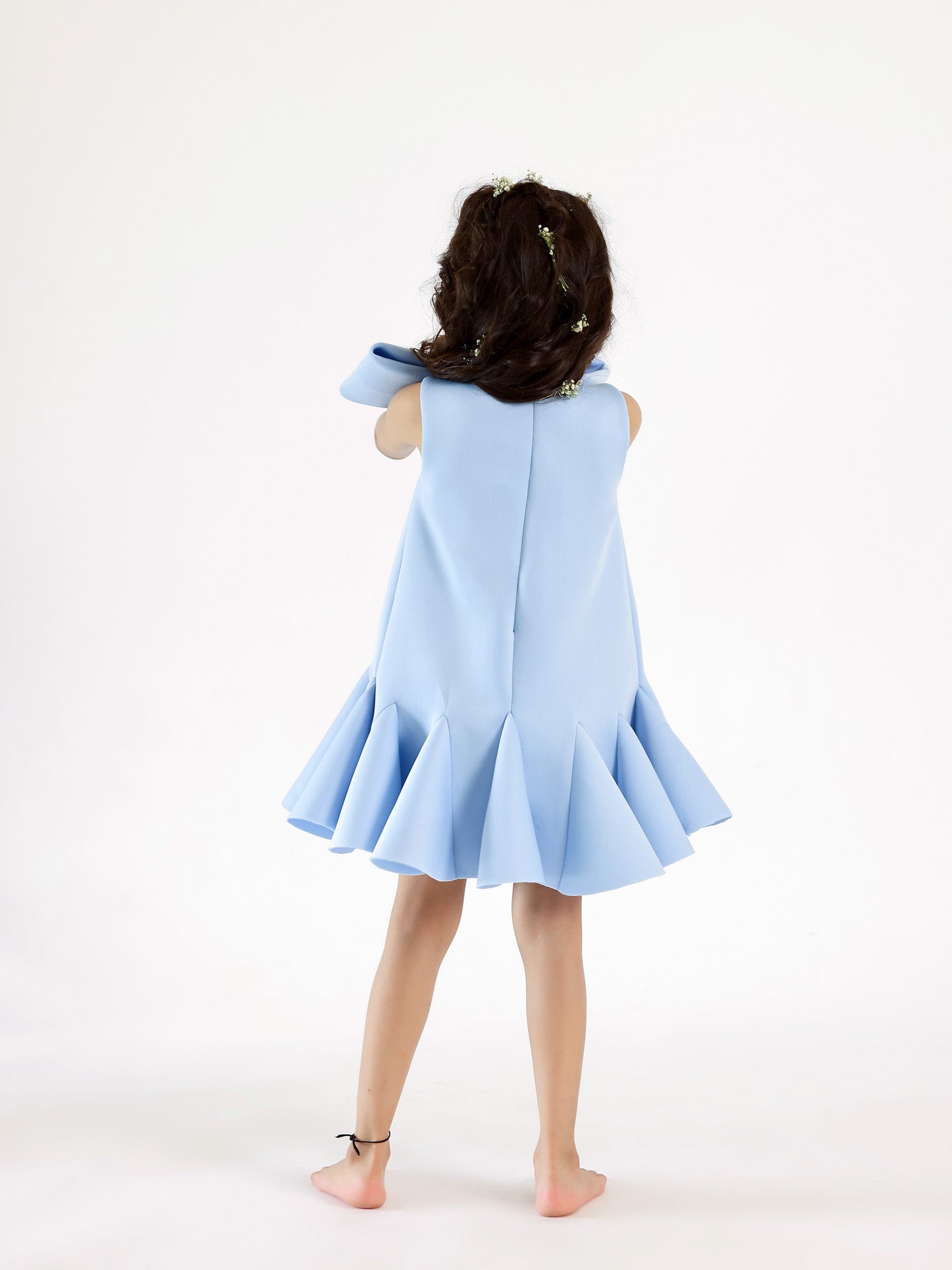 Sample JANYAS CLOSET Blue Neoprene Fish Cut Bow Dress