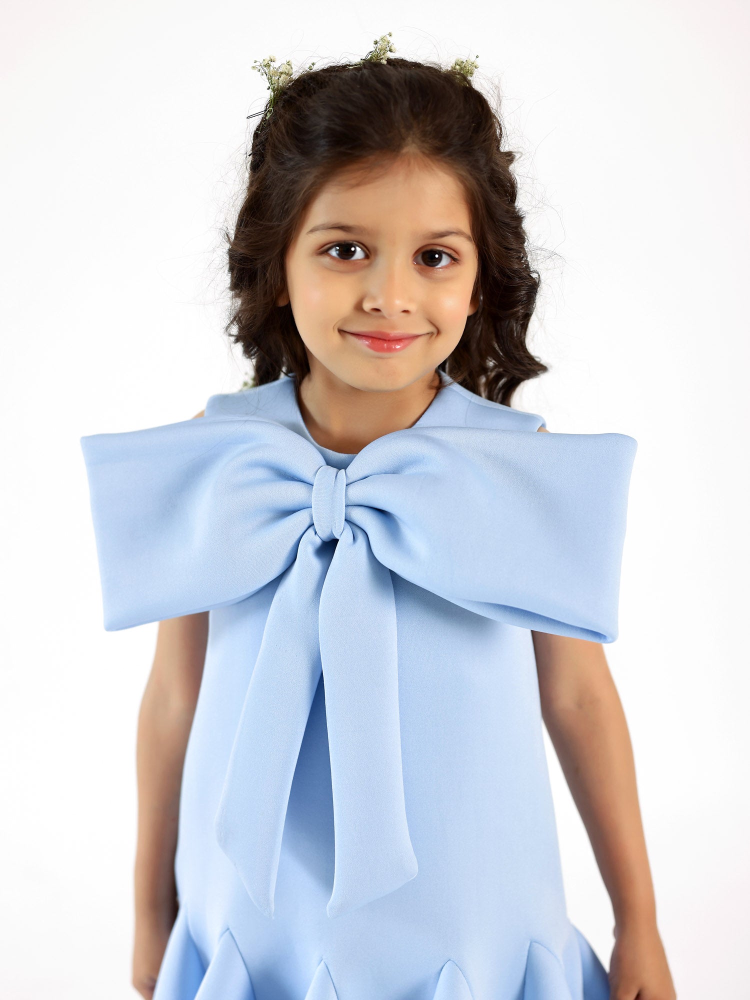 Sample JANYAS CLOSET Blue Neoprene Fish Cut Bow Dress