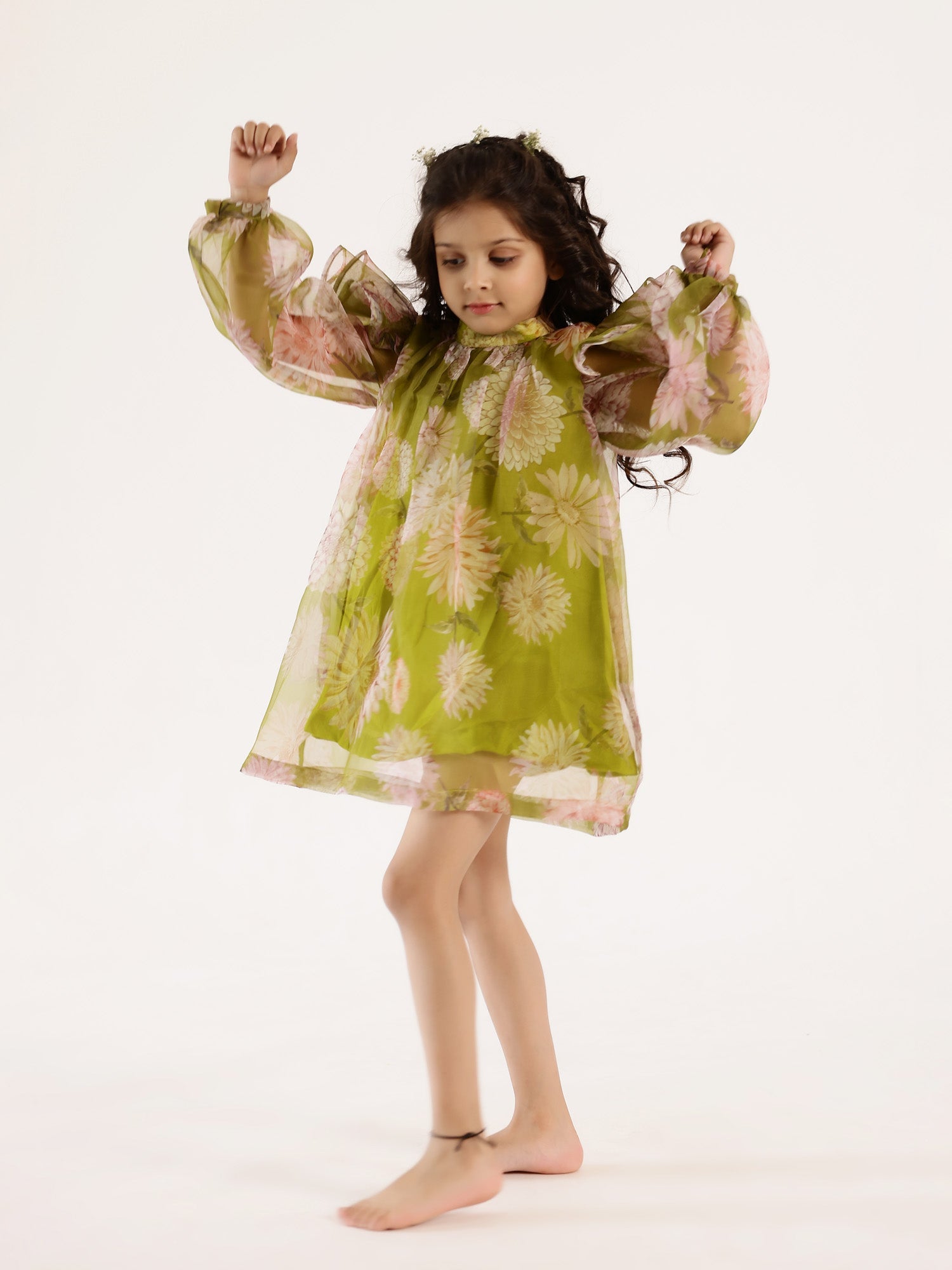 Sale Janya's Closet Tinkerbell's Green Floral Organza Dress