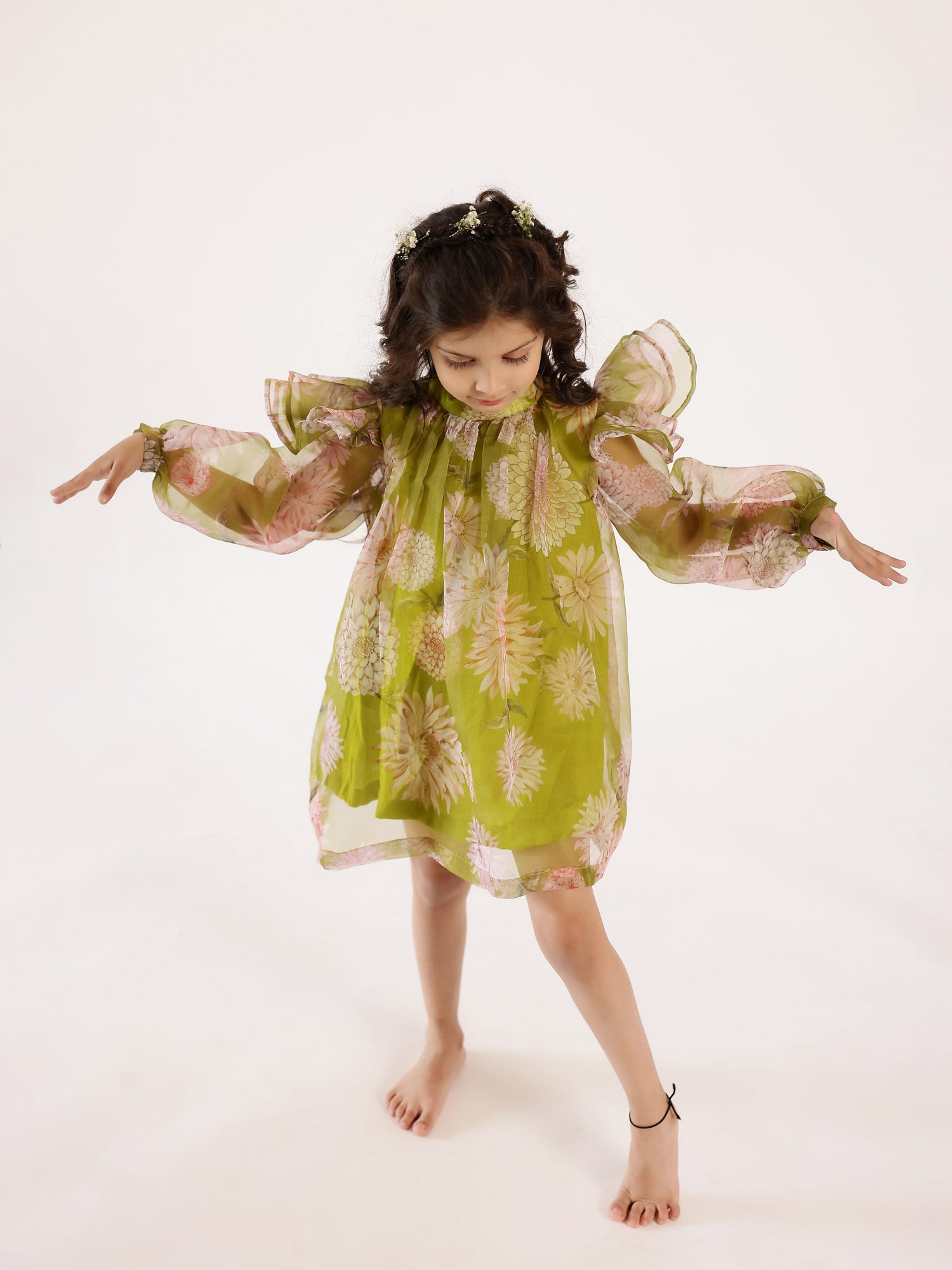 Sale Janya's Closet Tinkerbell's Green Floral Organza Dress