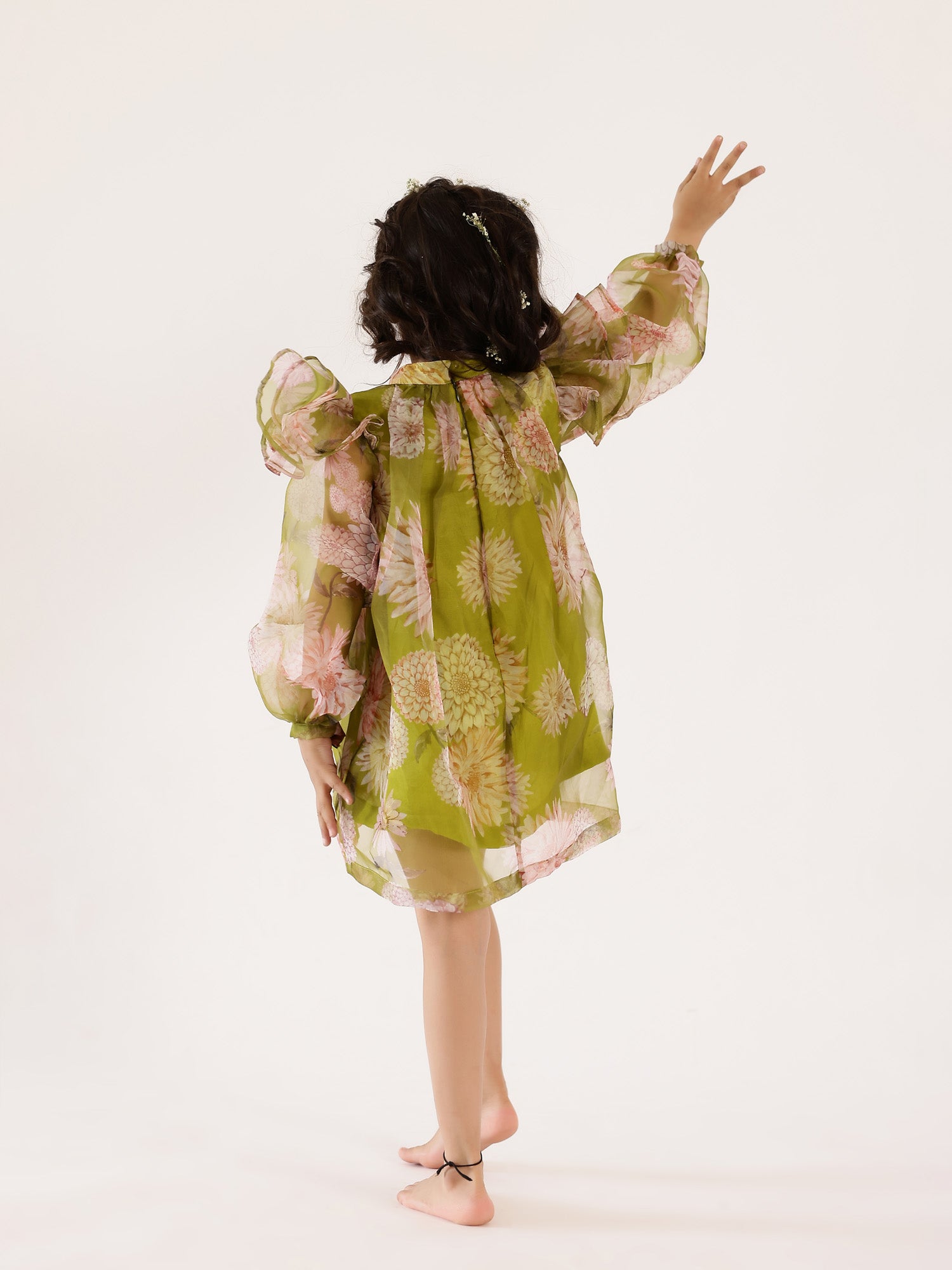 Sale Janya's Closet Tinkerbell's Green Floral Organza Dress