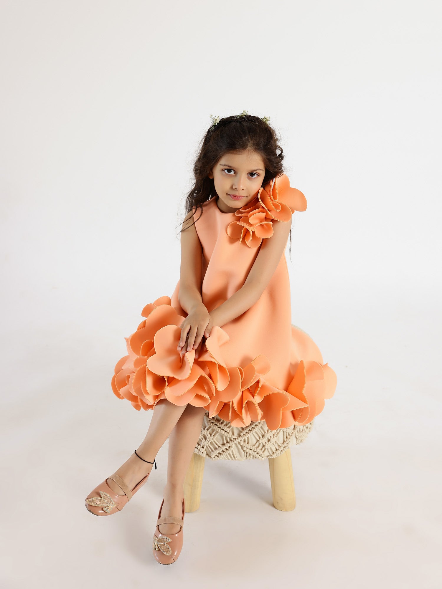 Janyas Closet: Peach Neoprene Fiona Floral A-Line Dress