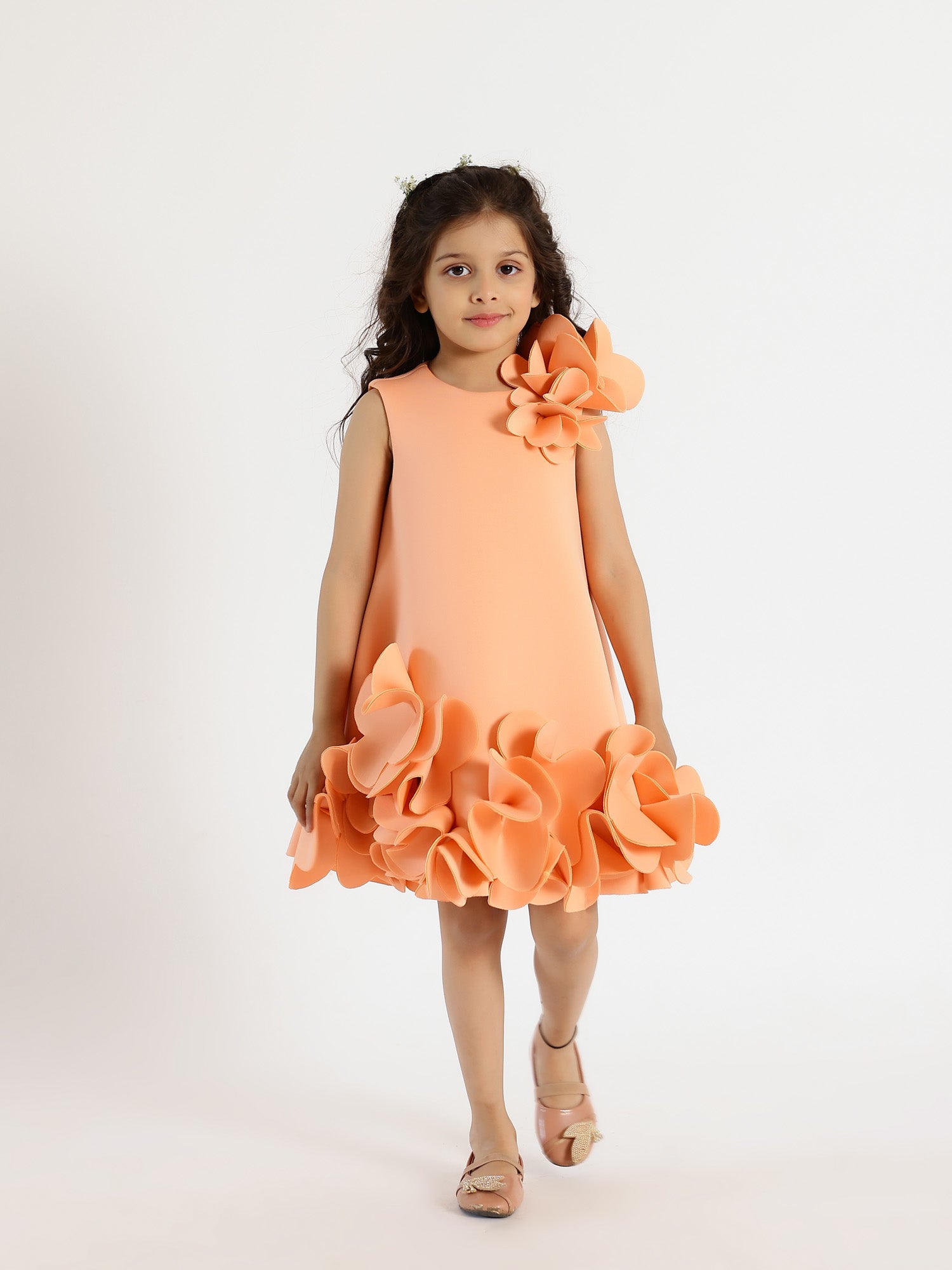 Janyas Closet: Peach Neoprene Fiona Floral A-Line Dress