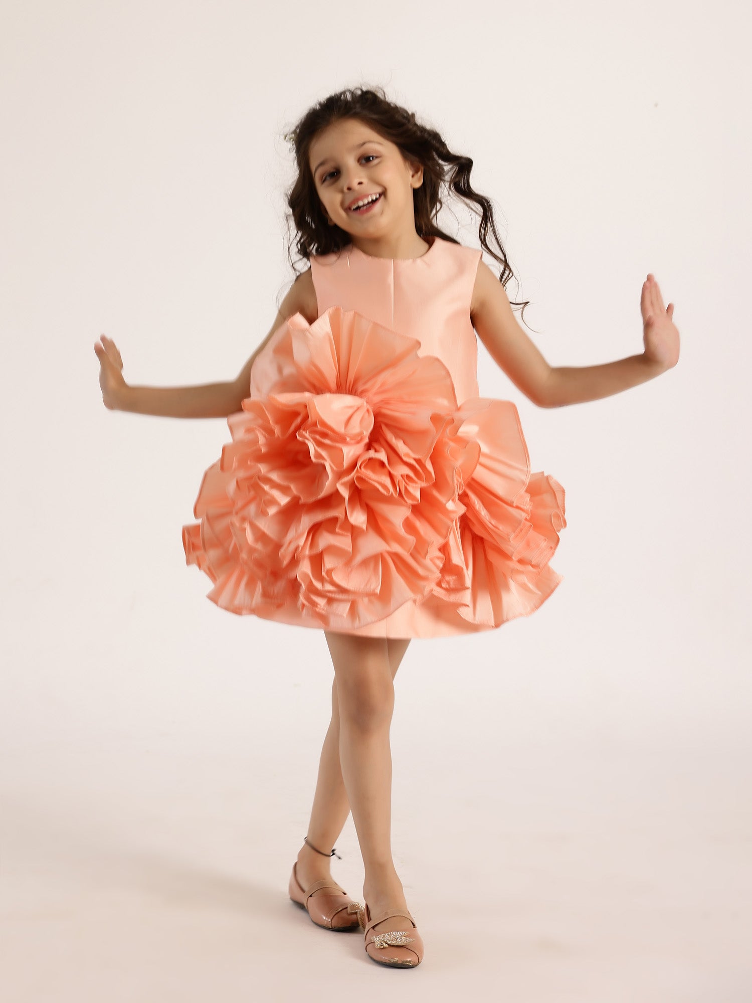 JANYAS CLOSET PEACH RUFFLED TAFETTA DREAM DRESS