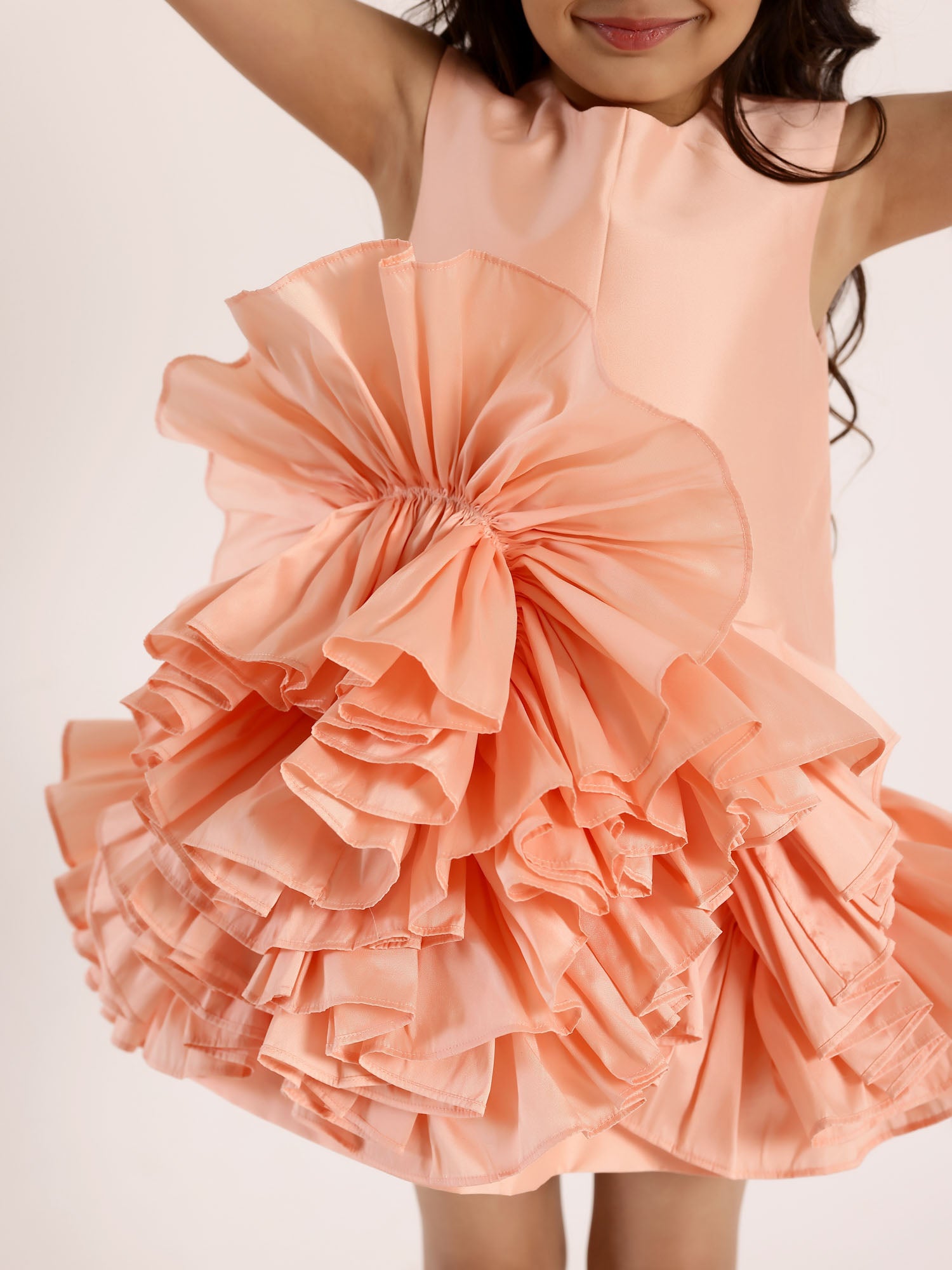 JANYAS CLOSET PEACH RUFFLED TAFETTA DREAM DRESS