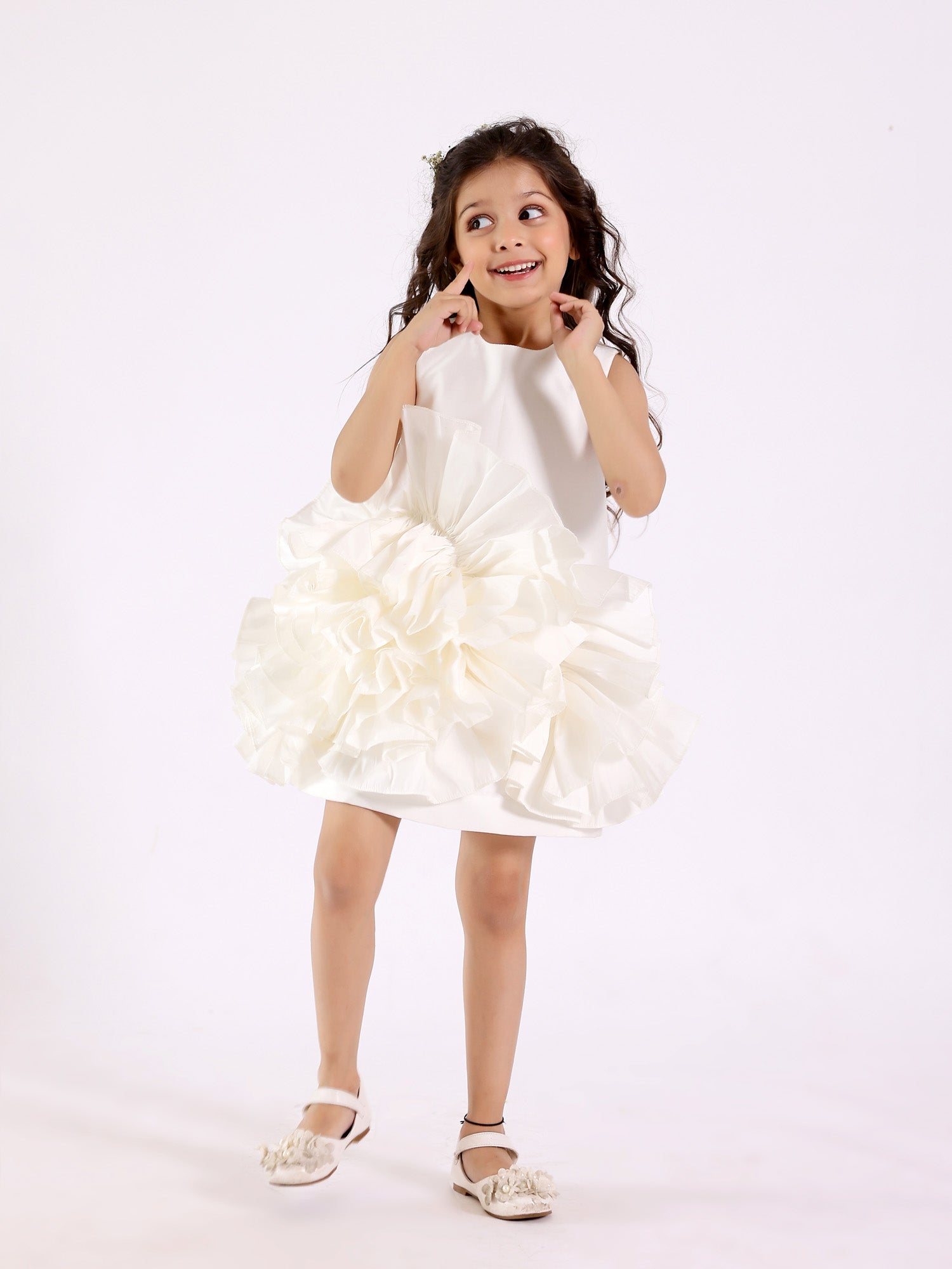 JANYAS CLOSET White Ruffled Tafetta Dream Dress