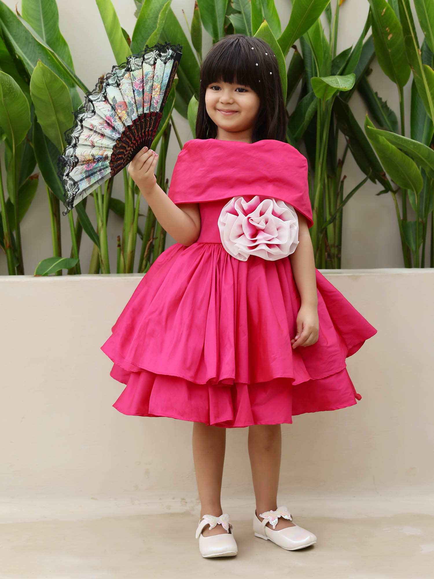 JANYAS CLOSET Princess Fuchsia Shawl Collar Dress