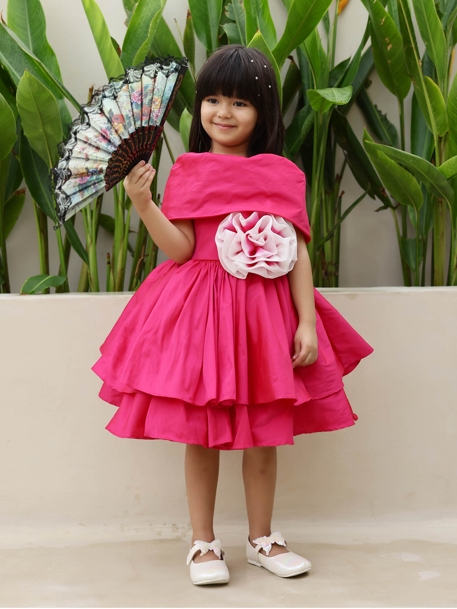 JANYAS CLOSET Princess Fuchsia Shawl Collar Dress