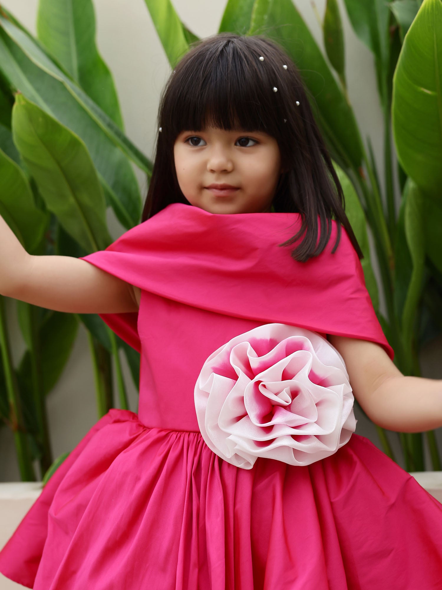JANYAS CLOSET Princess Fuchsia Shawl Collar Dress
