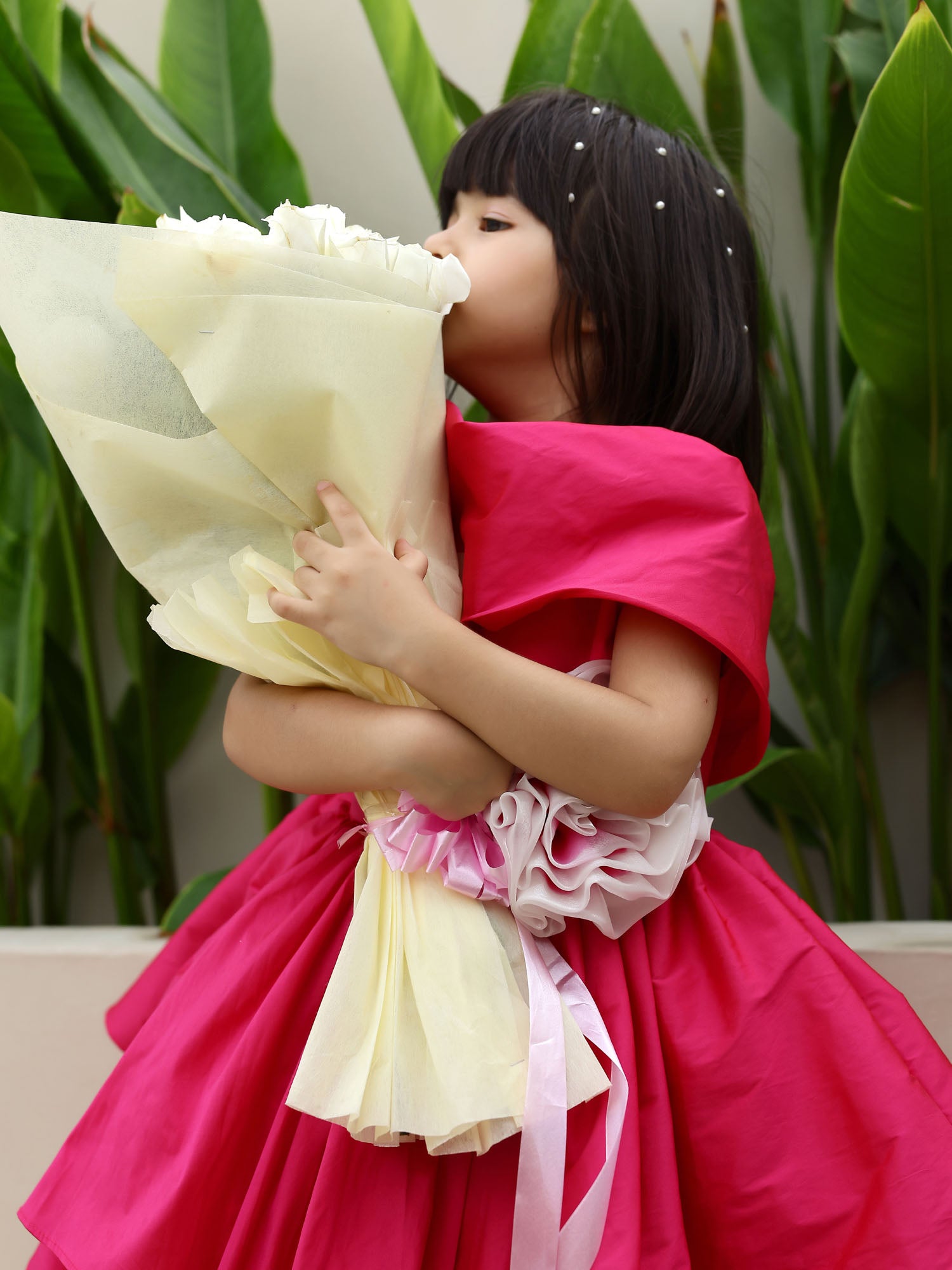 JANYAS CLOSET Princess Fuchsia Shawl Collar Dress