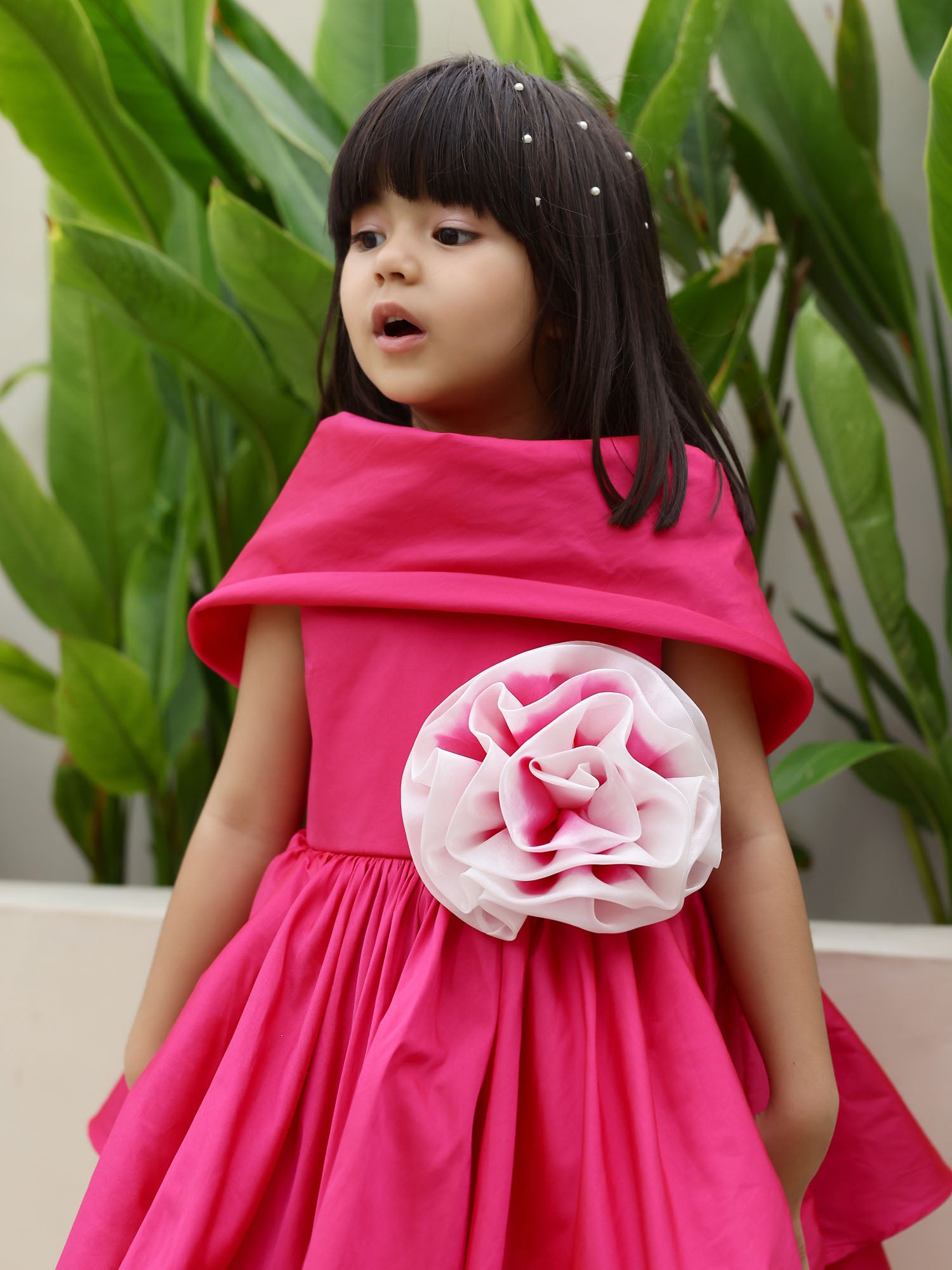 JANYAS CLOSET Princess Fuchsia Shawl Collar Dress